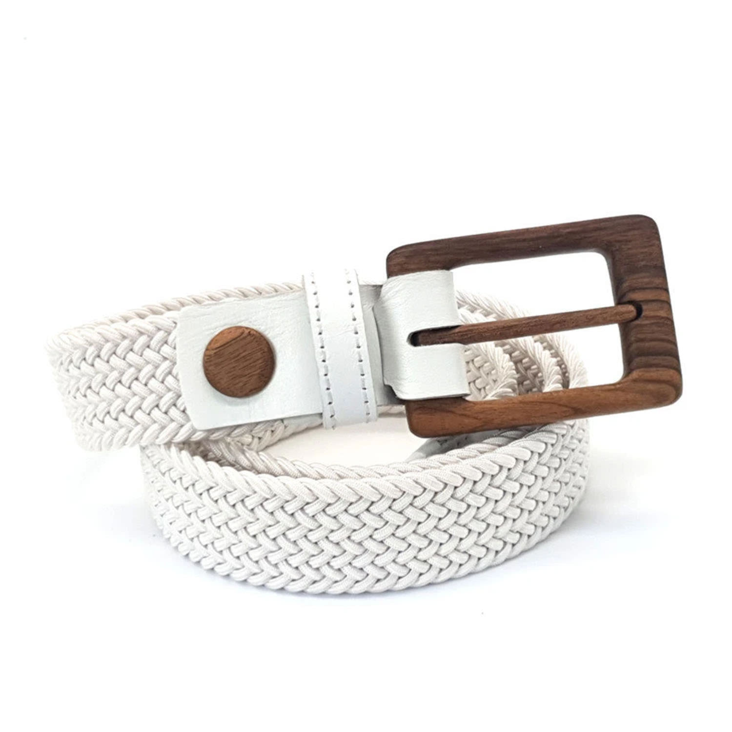 Wood Belt Women's  Yellowstone Brave 317 - Walnut Wood White Braided Cotton Belt In White