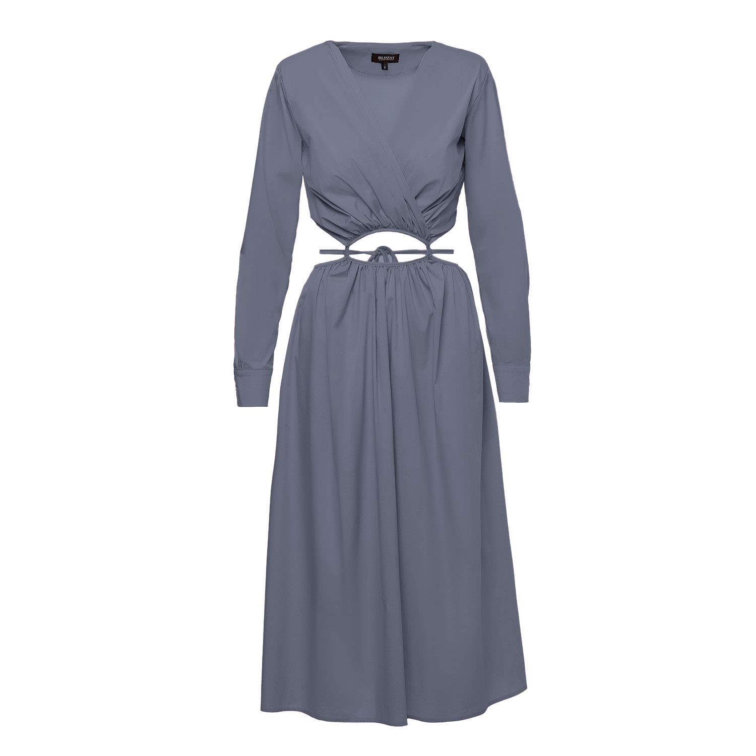Bluzat Women's Grey Midi Dress With Waist Cut-out
