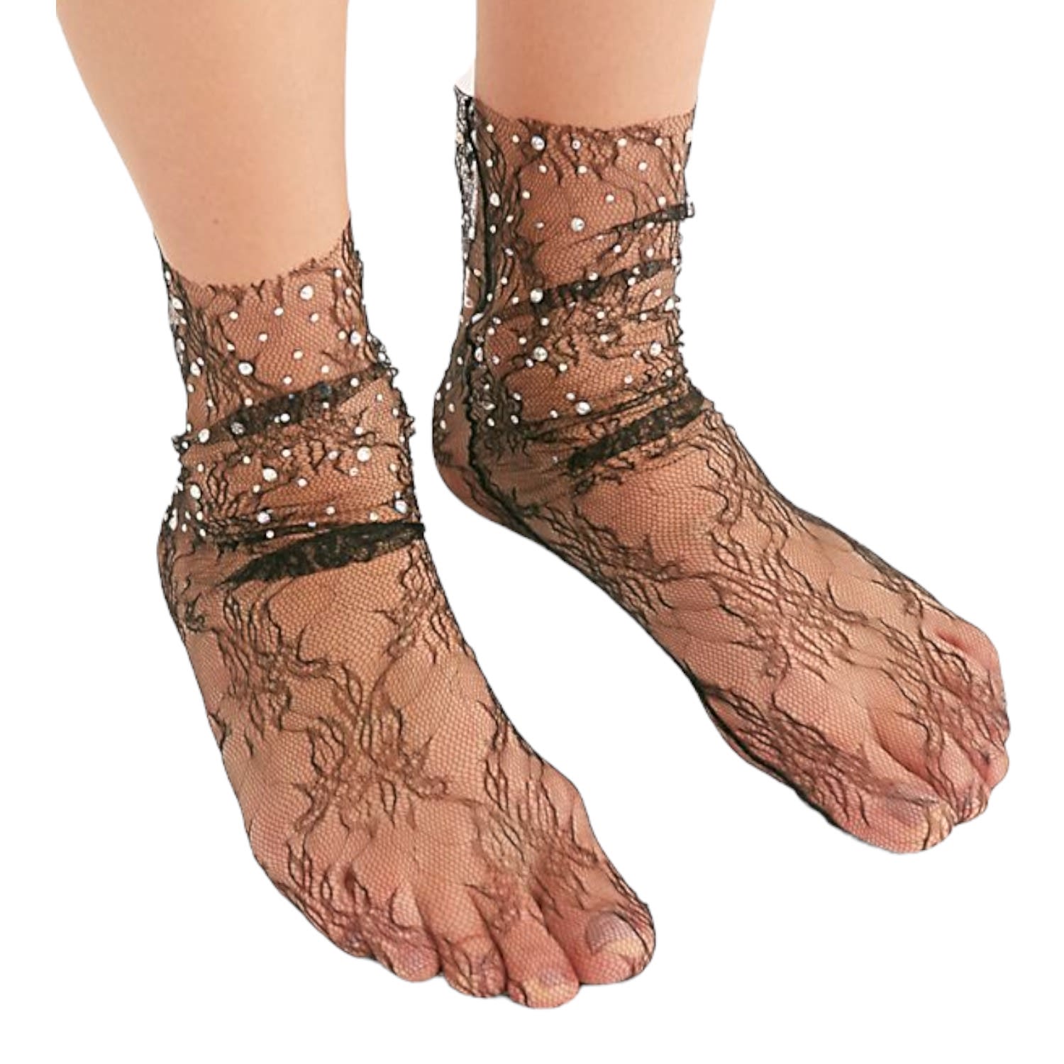 High Heel Jungle By Kathryn Eisman Women's Crystal Lace Sock - Black In Black