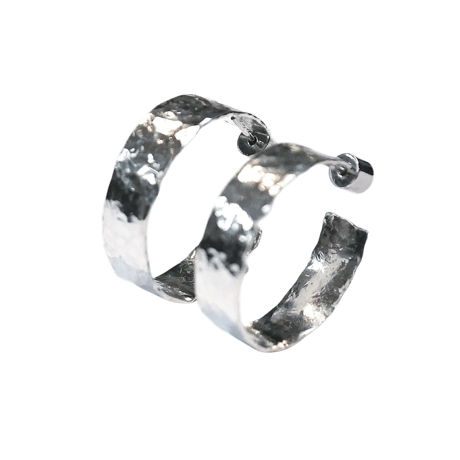 Oolo London Women's Windy Blustery Day Large Hammered Hoops In Silver
