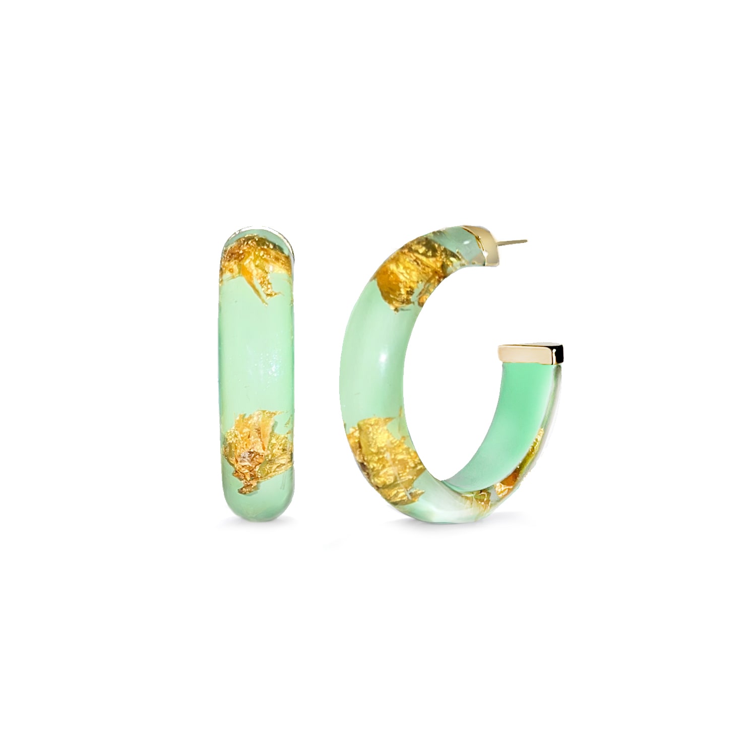Gold & Honey Women's Green / Gold Gold Leaf Hoop Earrings In Mint Green