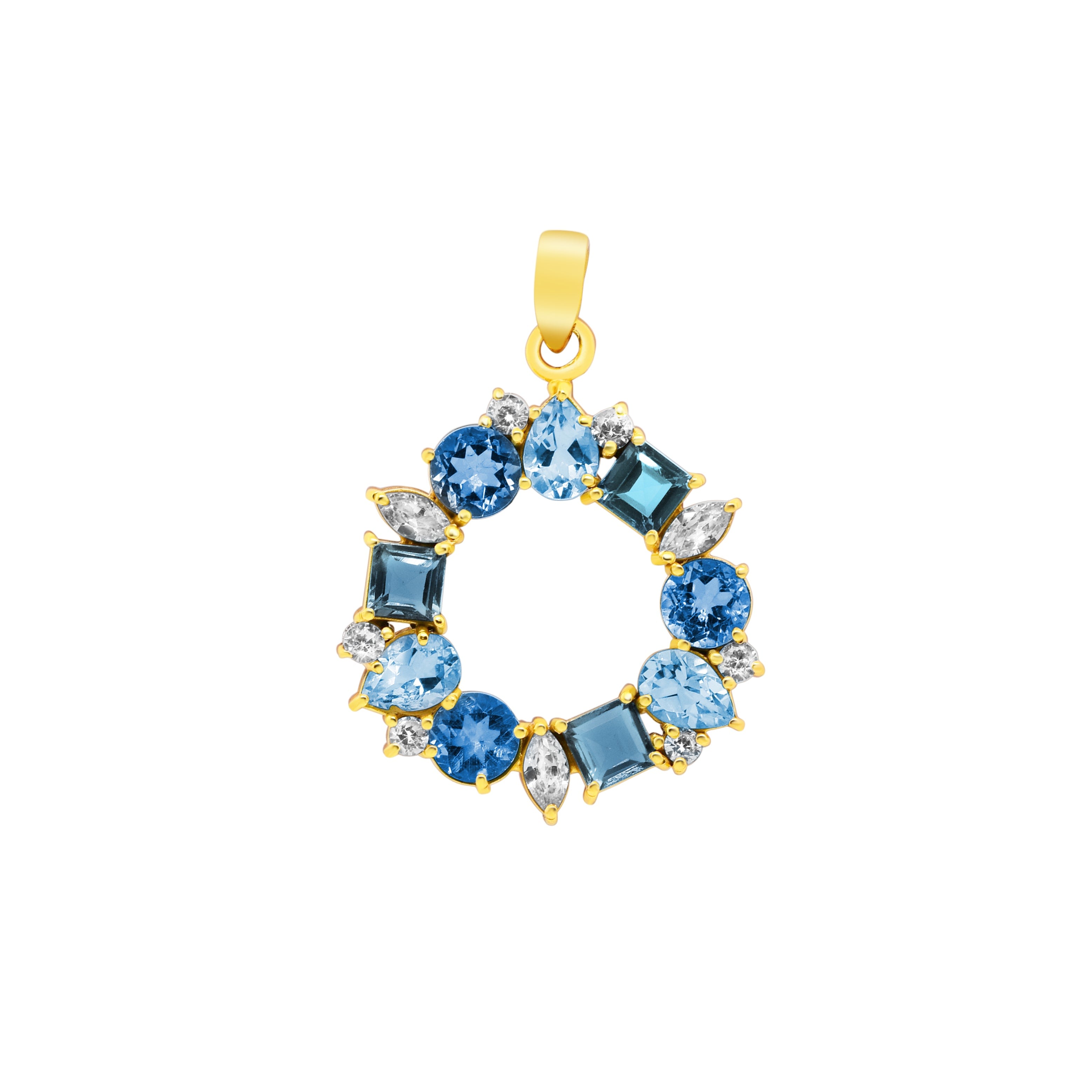 Gem Bazaar Jewellery Women's Gold / Blue / White Blue Topaz Trilogy Pendant In Multi