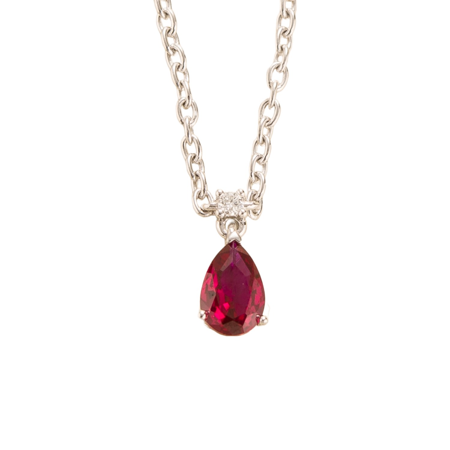 Juvetti Women's White / Red / Silver Ori Small White Gold Pendant Necklace In Ruby & Diamond In Multi