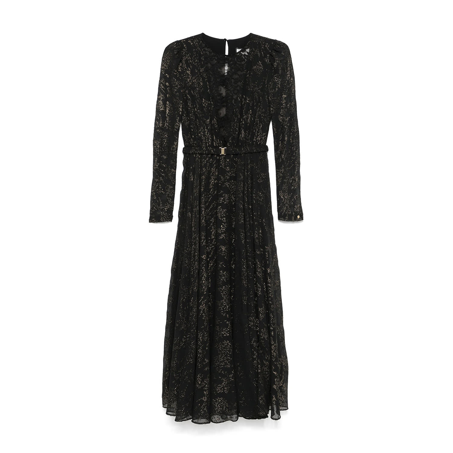 Nissa Women's Black Lace Insert Chiffon Midi Dress