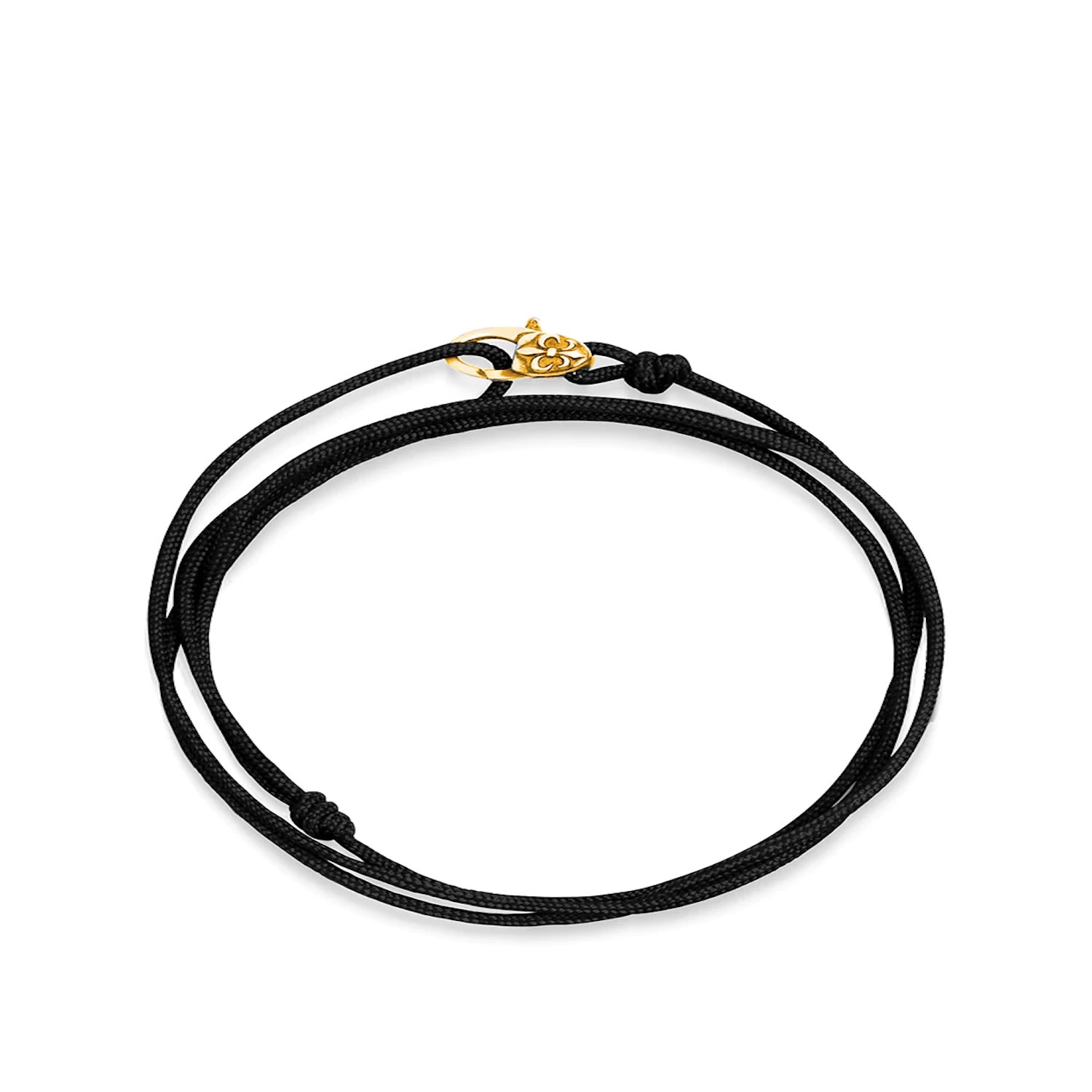 Men’s Black Wrap Around String Bracelet With Sterling Silver Gold Plated Lock Nialaya