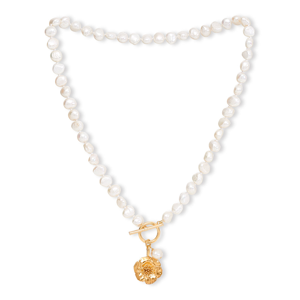 Women’s White / Silver Vita Cultured Freshwater Pearl Necklace With Gold Cherry Blossom Charm Pearls of the Orient Online