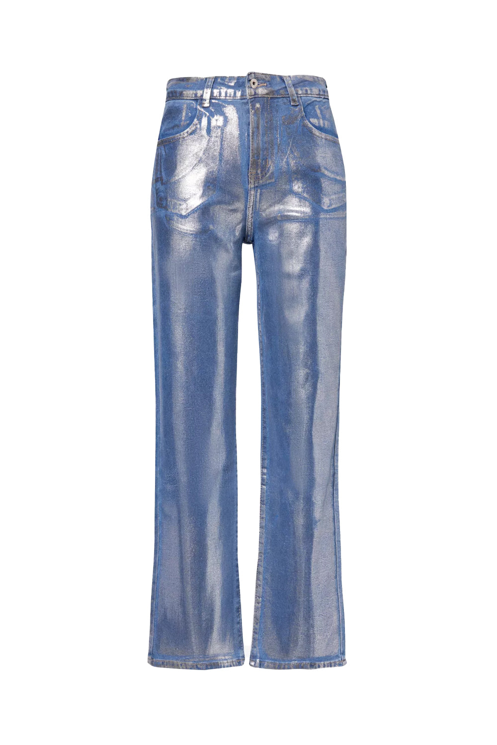 Shop Amy Lynn Women's Blue Soho Denim Metallic Trousers