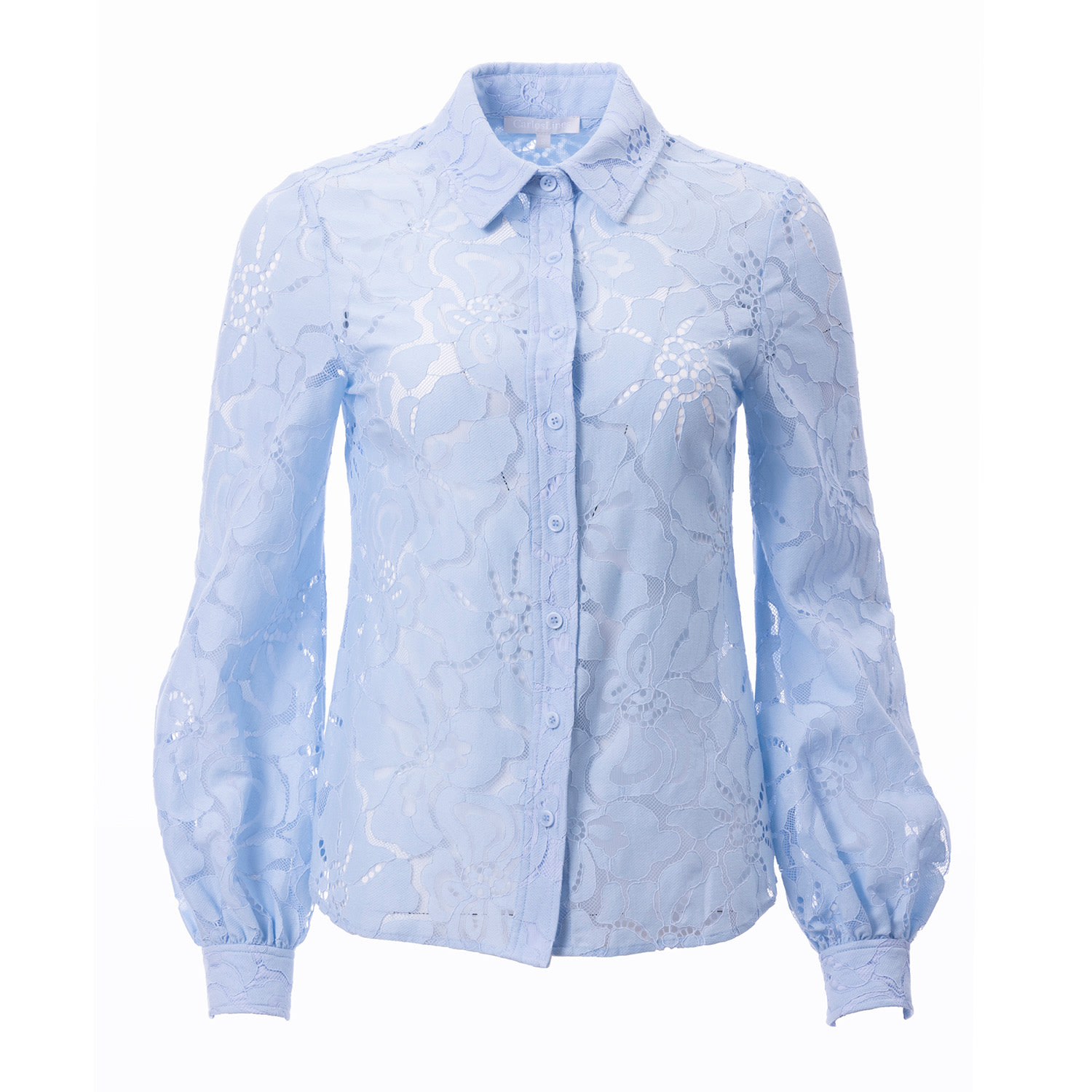 Carloslines Women's Blue Button Down Long Sleeve Lace Shirt