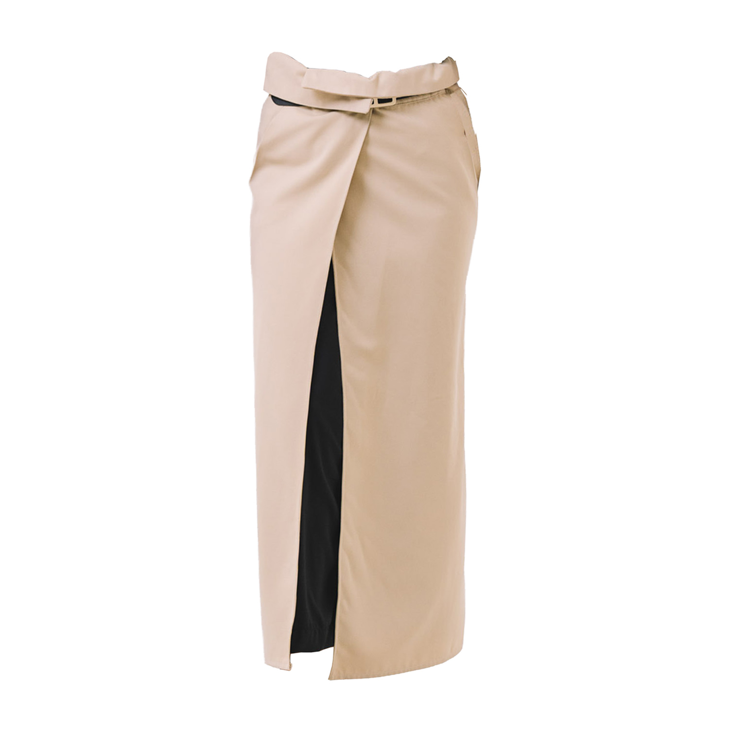 Youmsara Women's Neutrals / Gold / Black The Safari Wool Wrap Skirt -high Waisted Slit Midi