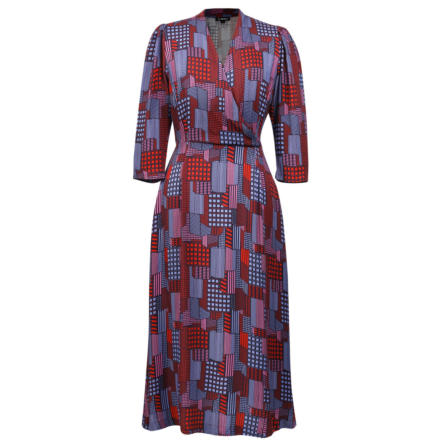 Smart And Joy Women's Graphic Print V Neckline Midi Wrap Dress