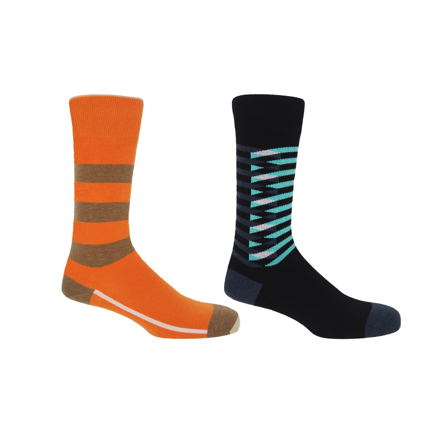 Orange Equilibrium & Black Symmetry Men’s Organic Socks 2 Pack One Size Peper Harow - Made in England