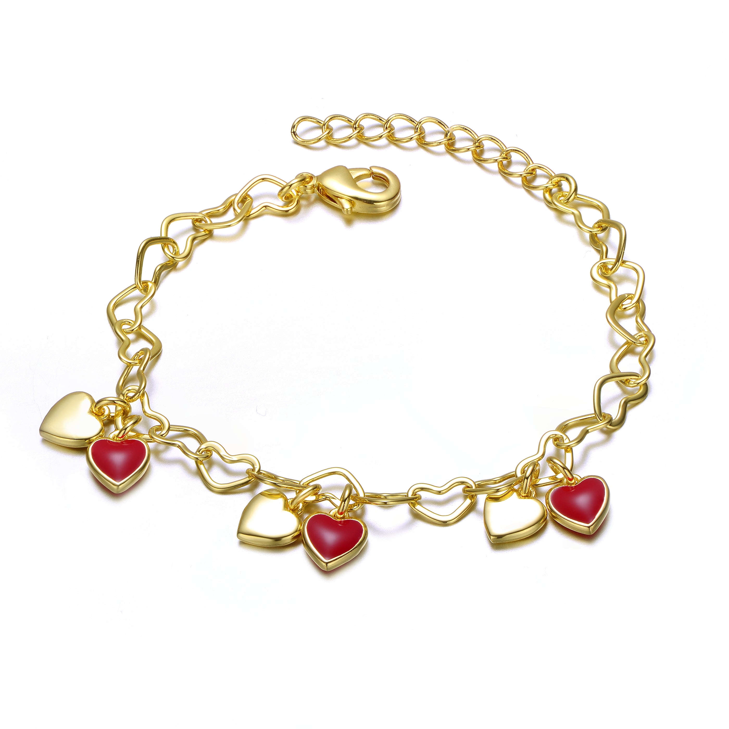 Genevive Jewelry Women's Gold / Red Rachel Glauber Kid's Gold Plated Adjustable Heart Charm Bracelet In Multi