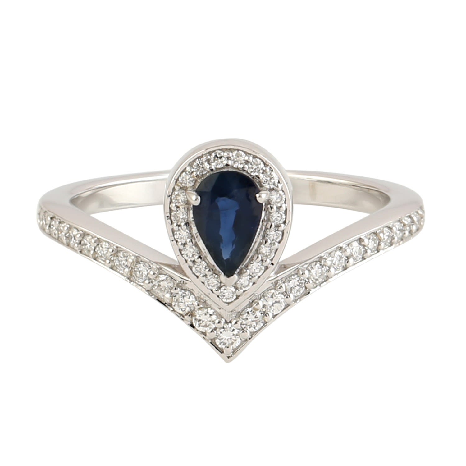 Artisan Women's Blue / White 18k White Gold Band Ring With Natural Blue Sapphires & Diamonds In Silver