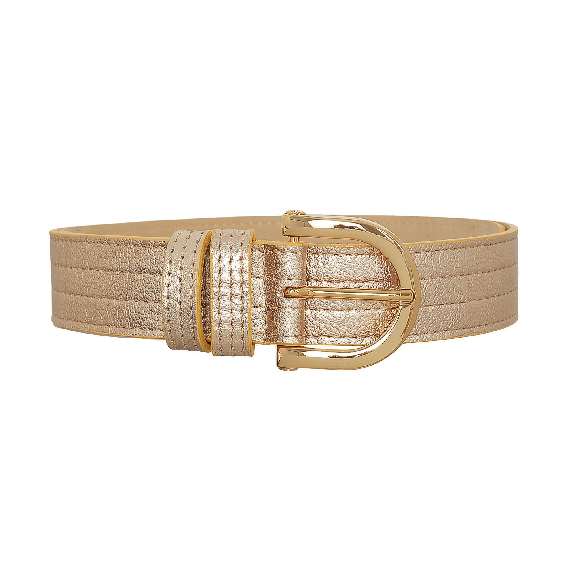 Beltbe Women's Arch Gold Metal Buckle Leather Belt - Metallic Gold In Gold