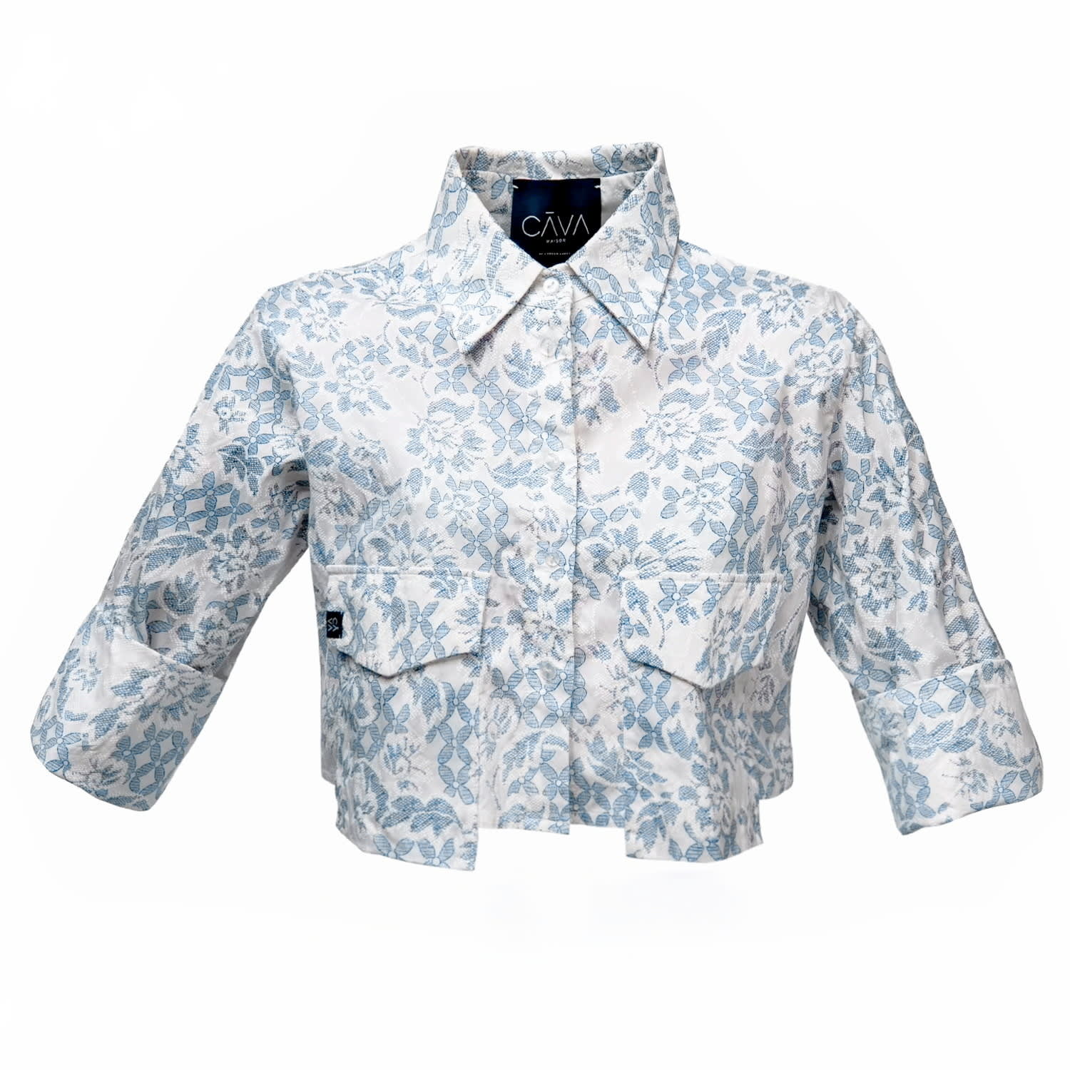 Loreen Label Women's Blue / White Aurora Cropped Shirt - Azure Bloom In Blue/white