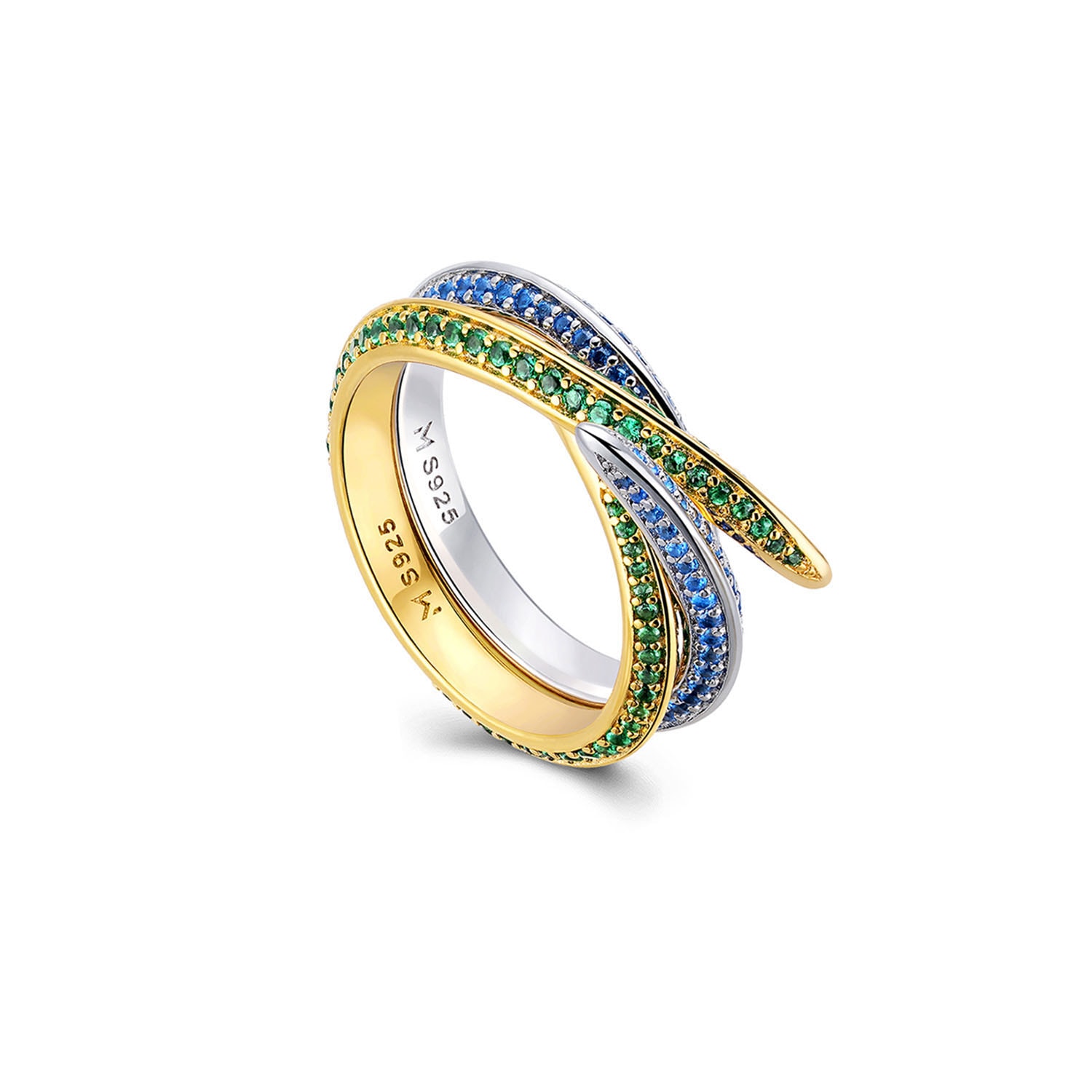 Meulien Women's Silver / Blue Pointed Curve Ring - Silver, Blue Stone In Gold