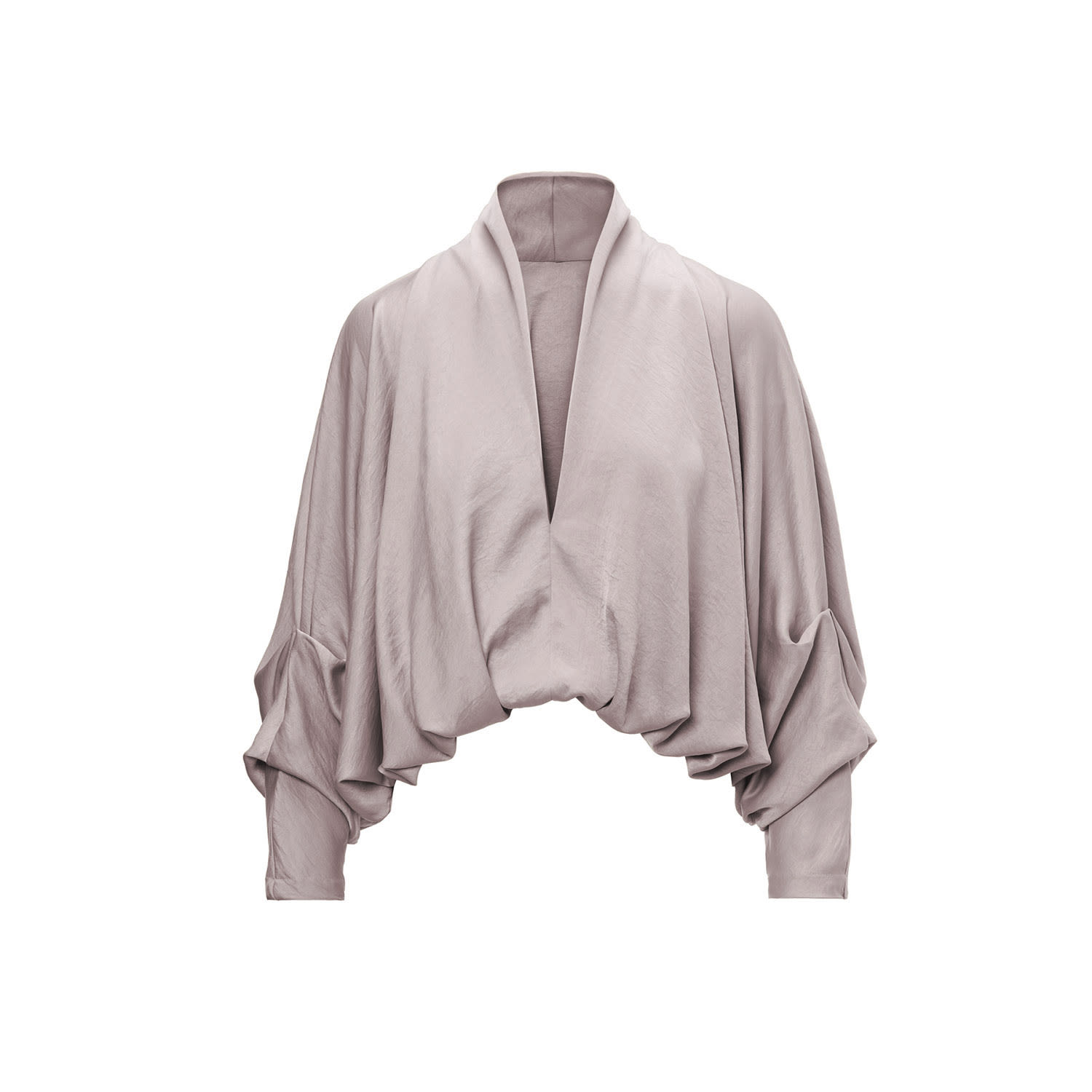 Bluzat Women's Neutrals Beige Blouse With Draped Sleeves And V-neck In Gray