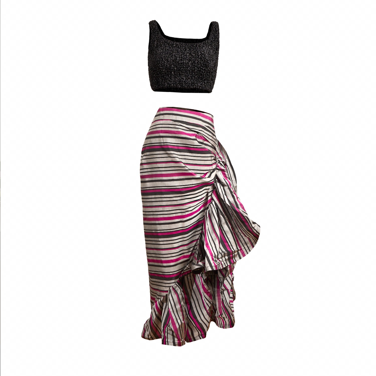 Pink / Purple Hand Rouched Top With Asymmetric Draped Skirt Extra Small Maison Tai