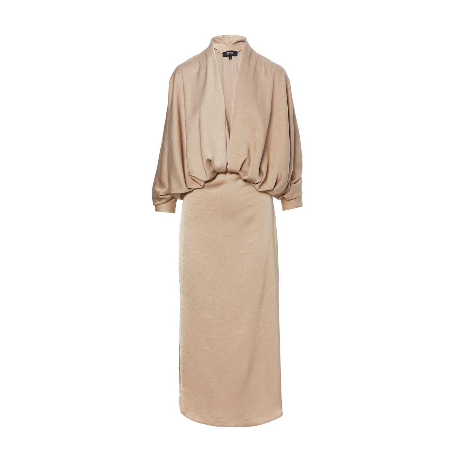 Women’s Neutrals Beige Draped Dress With Flared Sleeves Medium Bluzat