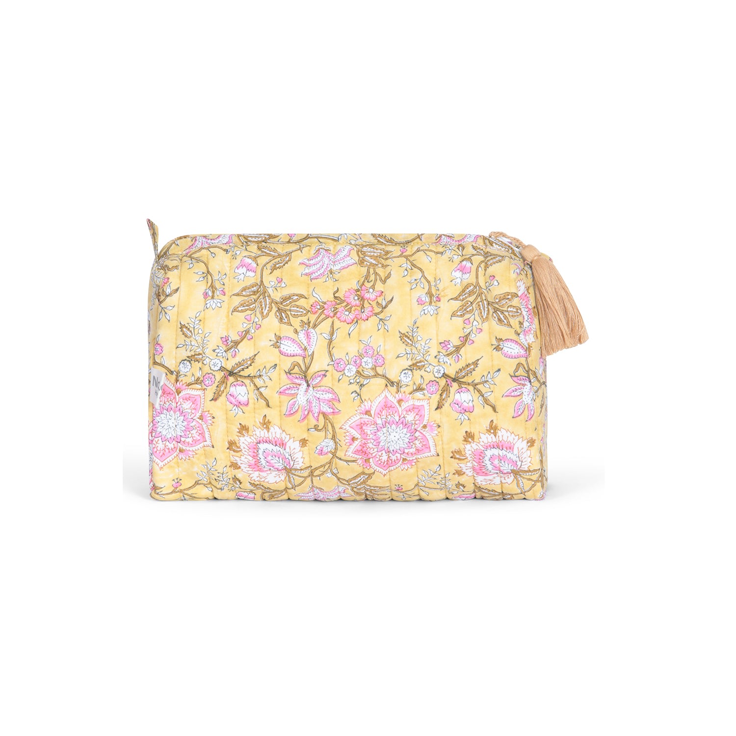 Yellow / Orange Mustard Flower Print Wash Bag - Yellow One Size Nologo-Chic