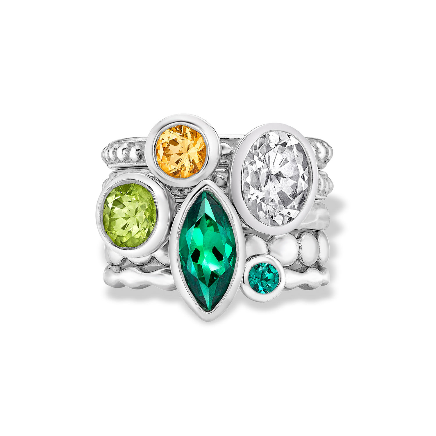 Dower & Hall Women's Envy Twinkle Stacking Rings Set In Sterling Silver In Silver