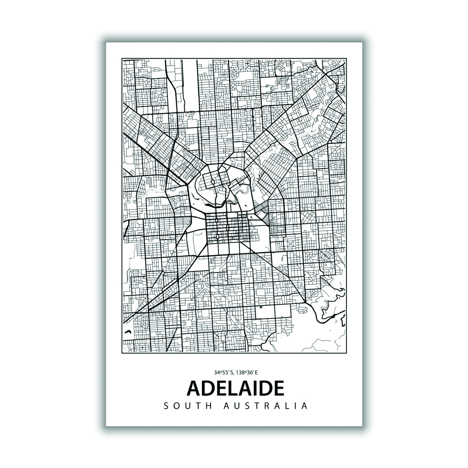 Black Map Of Adelaide Extra Small Stanley Print House