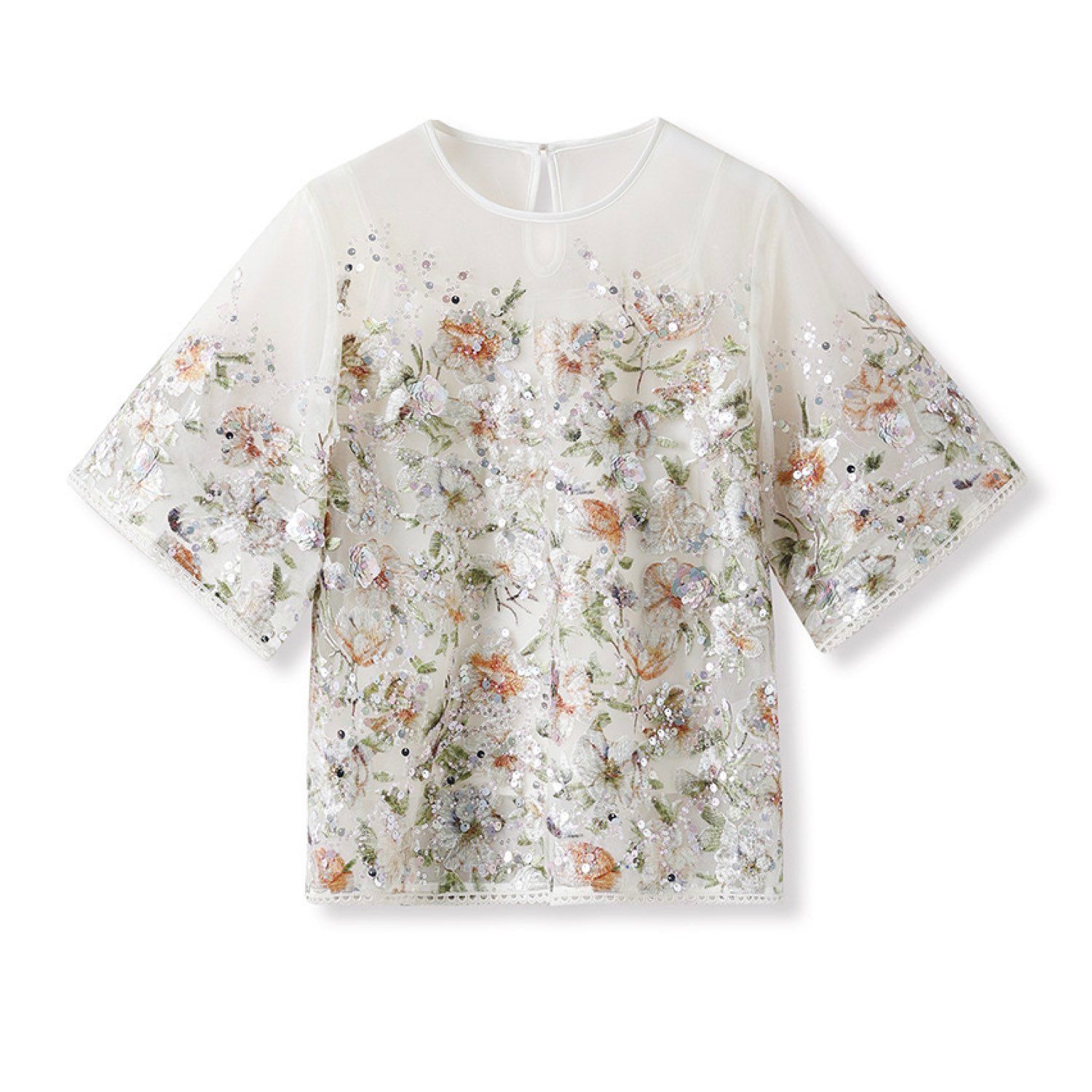 Jiaying Wang Wjy Studio London Women's White / Neutrals Embroidered White Sequin Short-sleeve Top Shirt