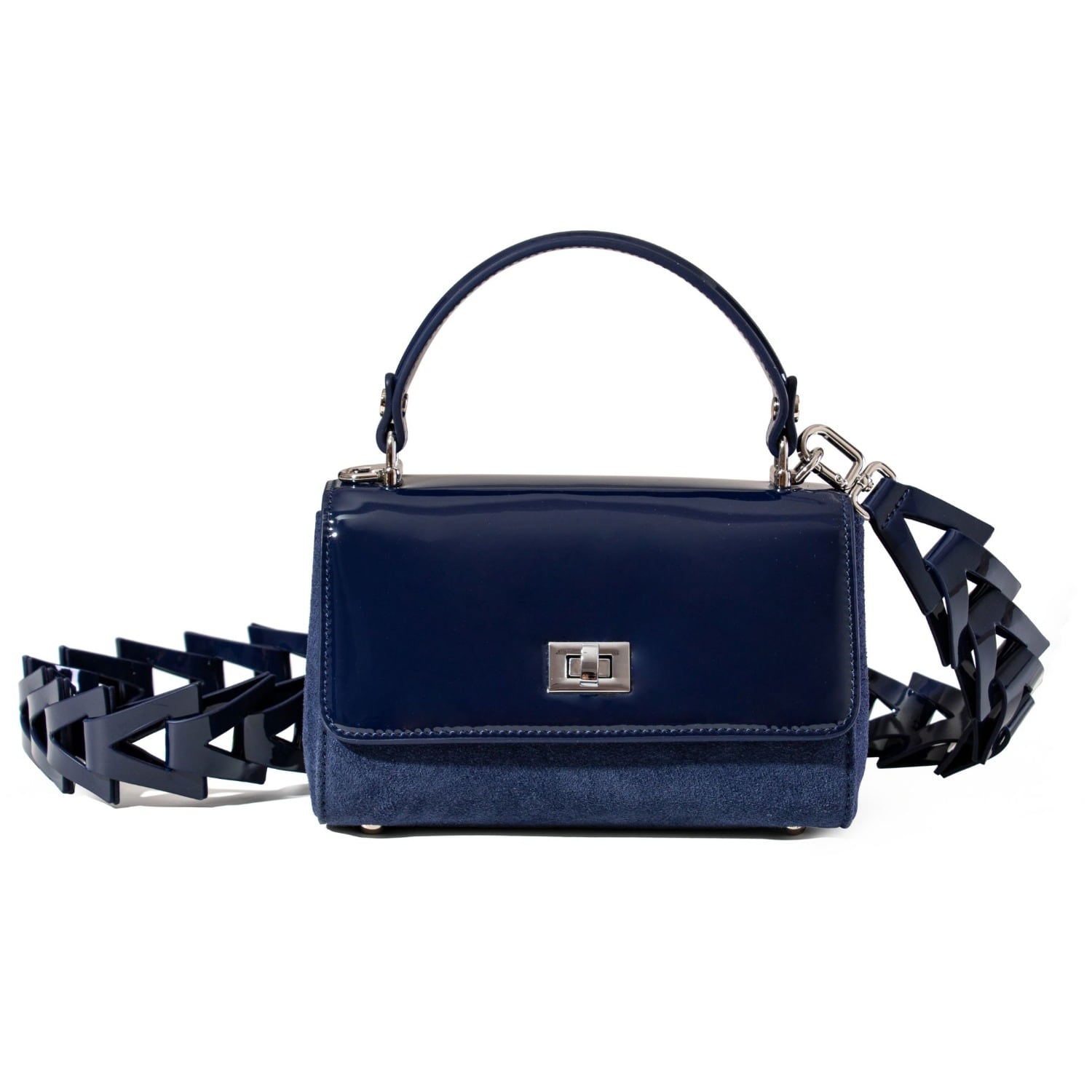 Jurgi Women's Blue Navy Patent Leather & Suede Lili Top Handle Bag