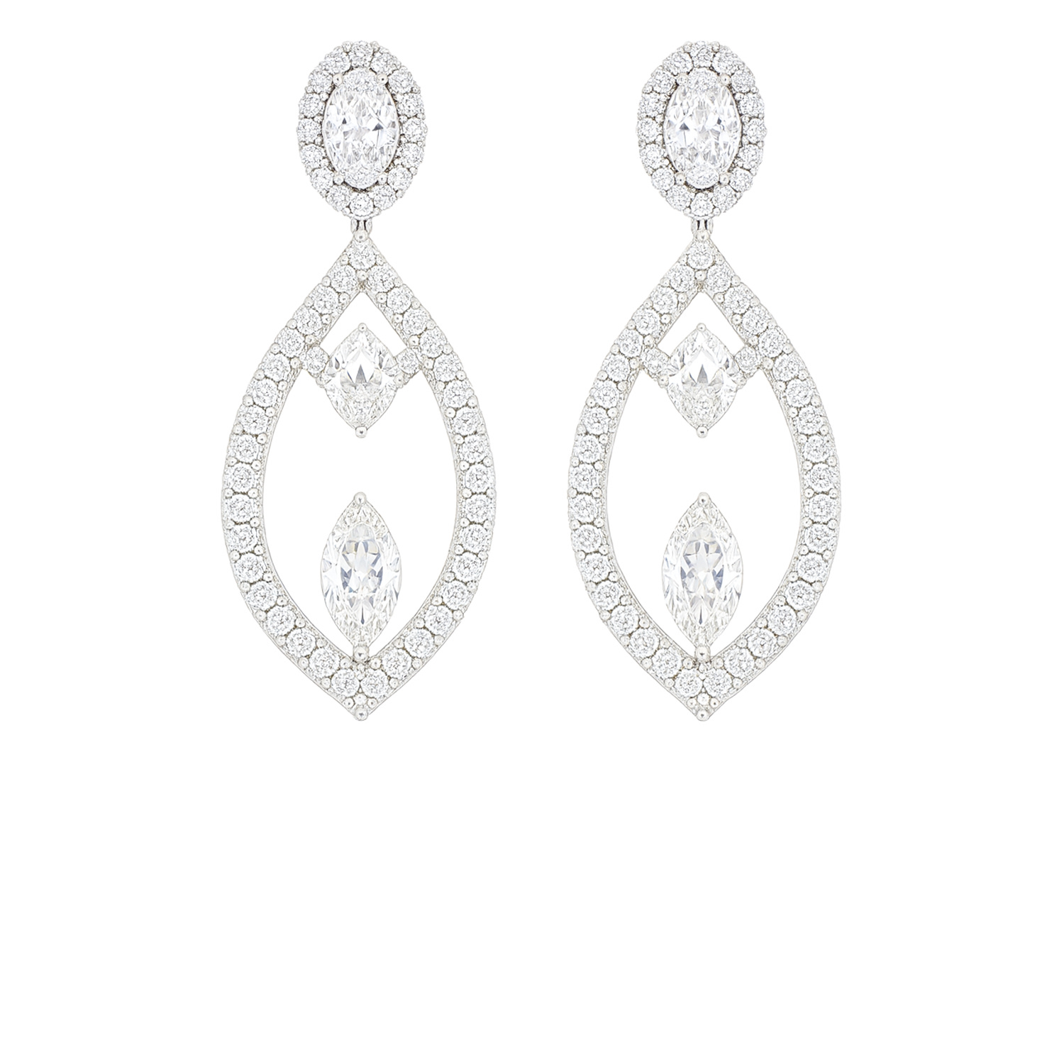 The Gala Women's Silver Marquise Open Drop Earrings In White