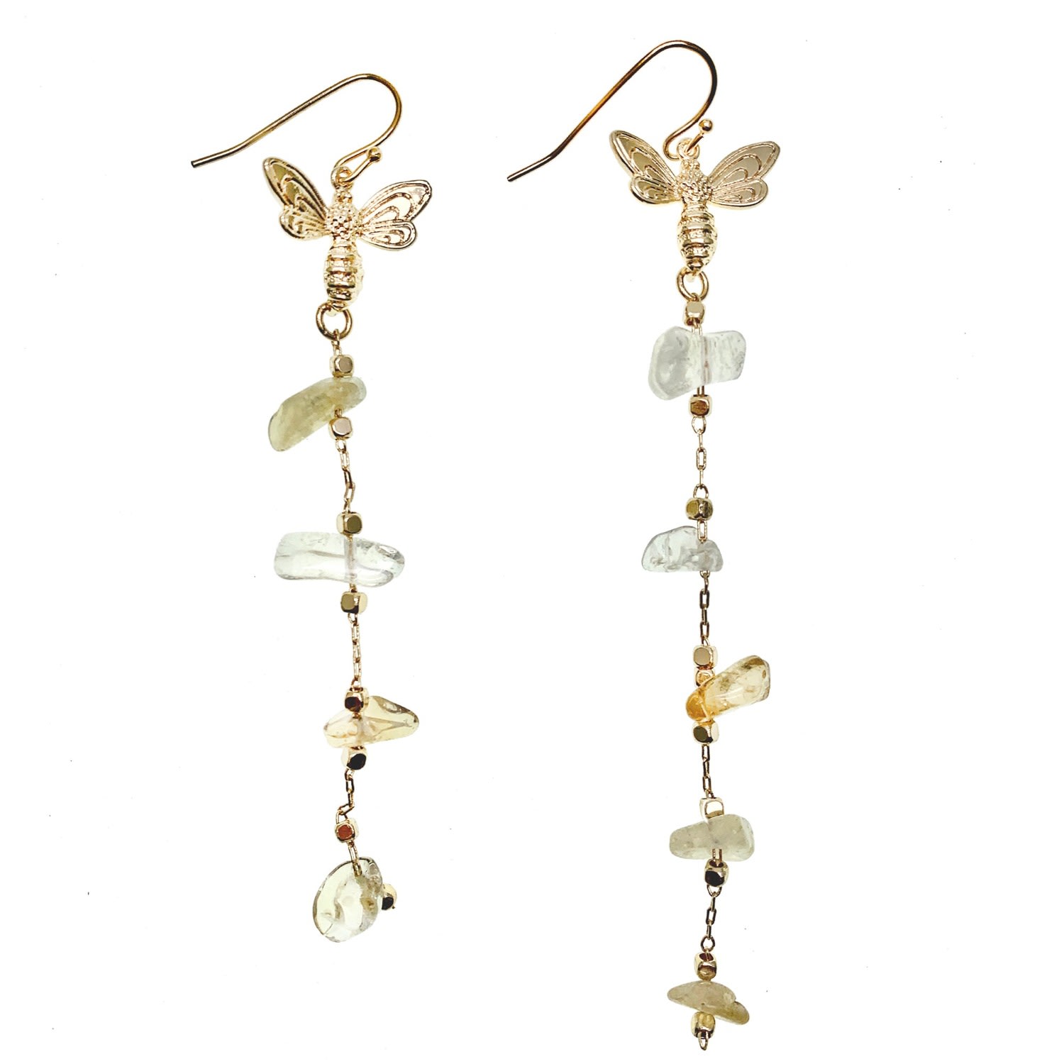 Farra Women's Orange Citrine With Butterfly Charm Elongated Earrings In Orange