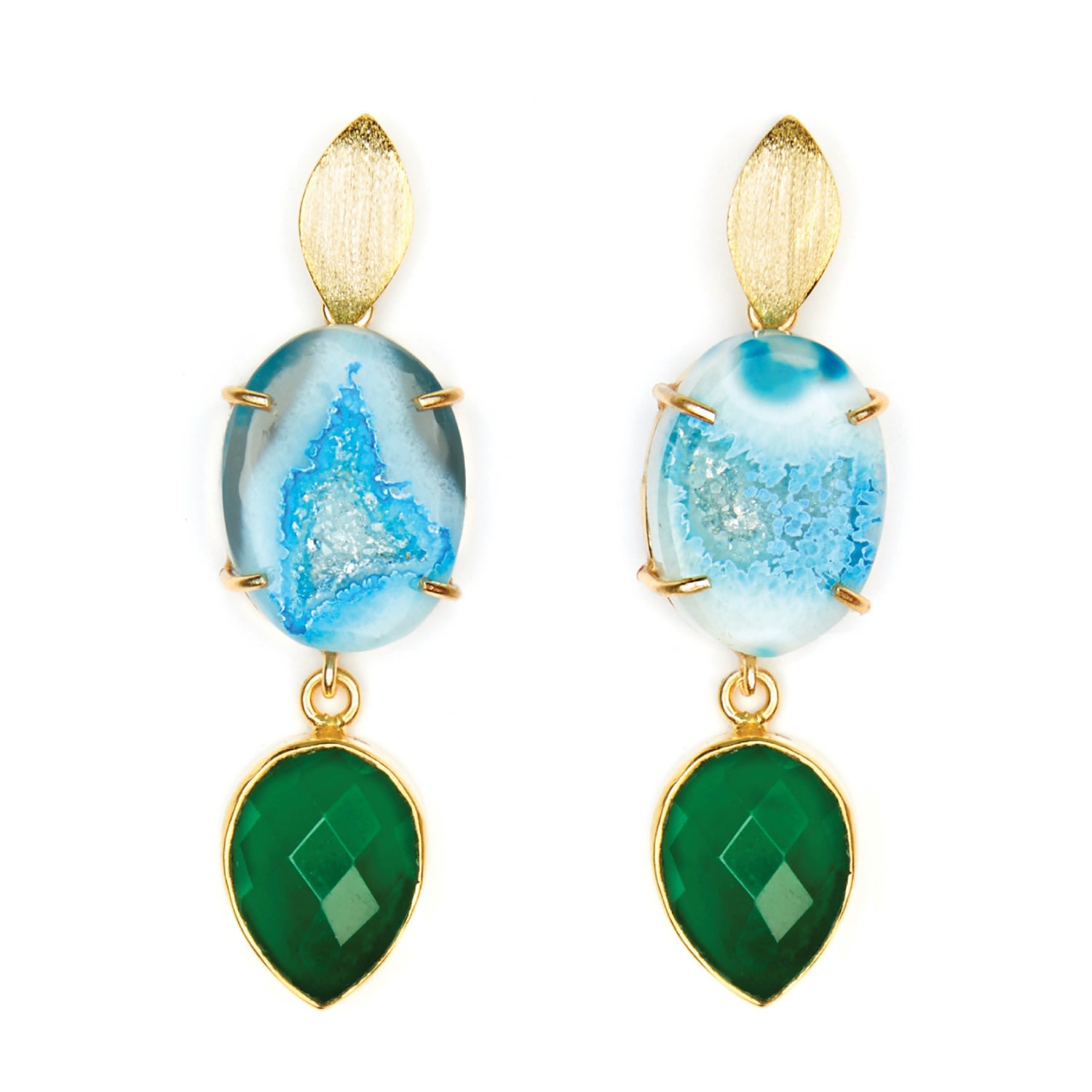 Women’s Blue Agate & Green Onyx Cocktail Earrings Magpie Rose