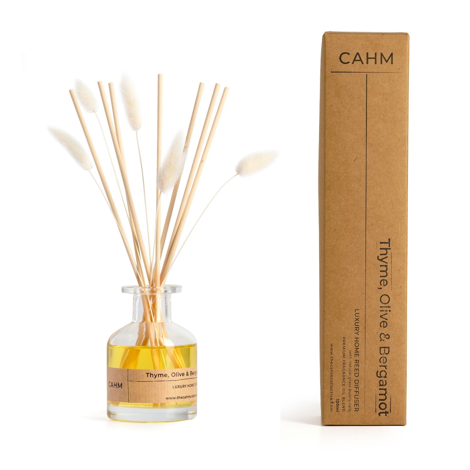Cahm Neutrals / White Thyme, Olive & Bergamot Luxury Reed Diffuser - Clear