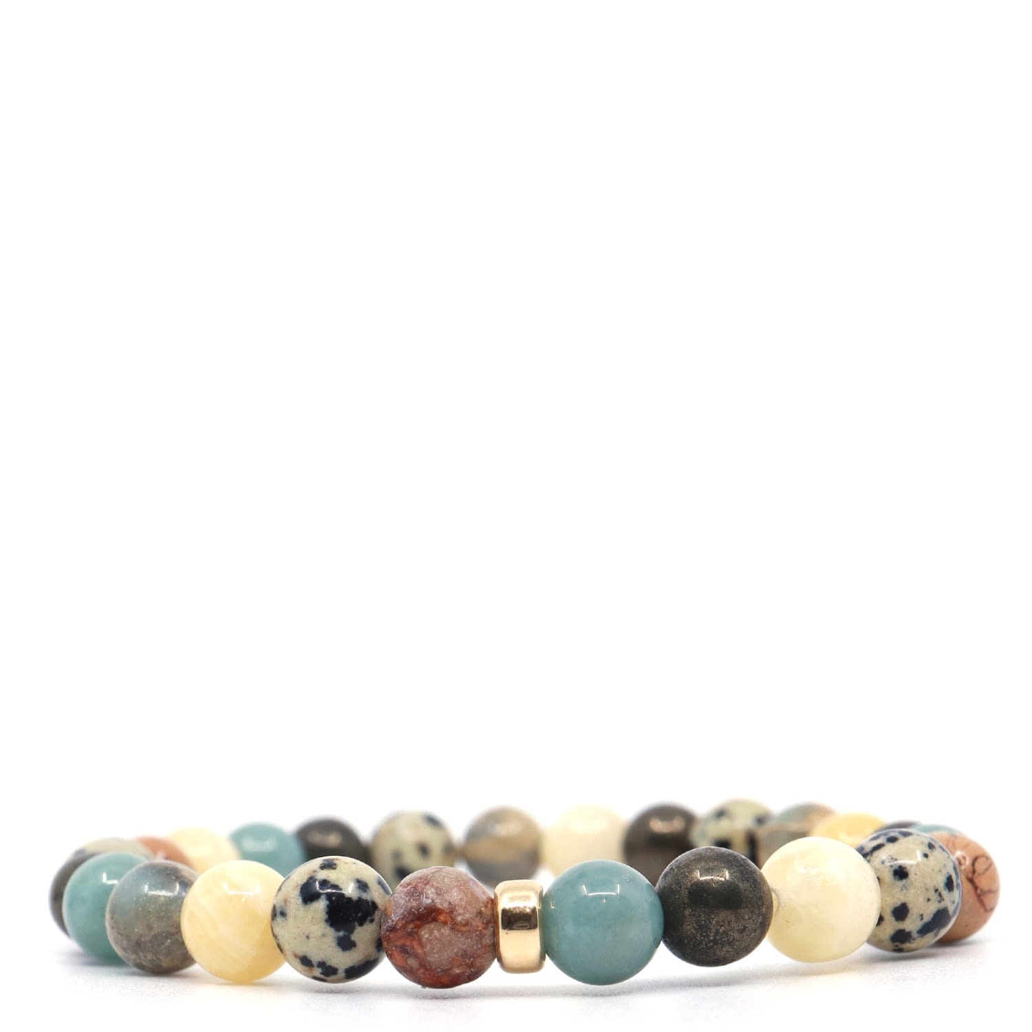 Shar Oke Men's Neutrals Dalmatian Jasper, Jade, African Opal & African Sea Sediment & Pyrite Beaded Bracelet In Orange