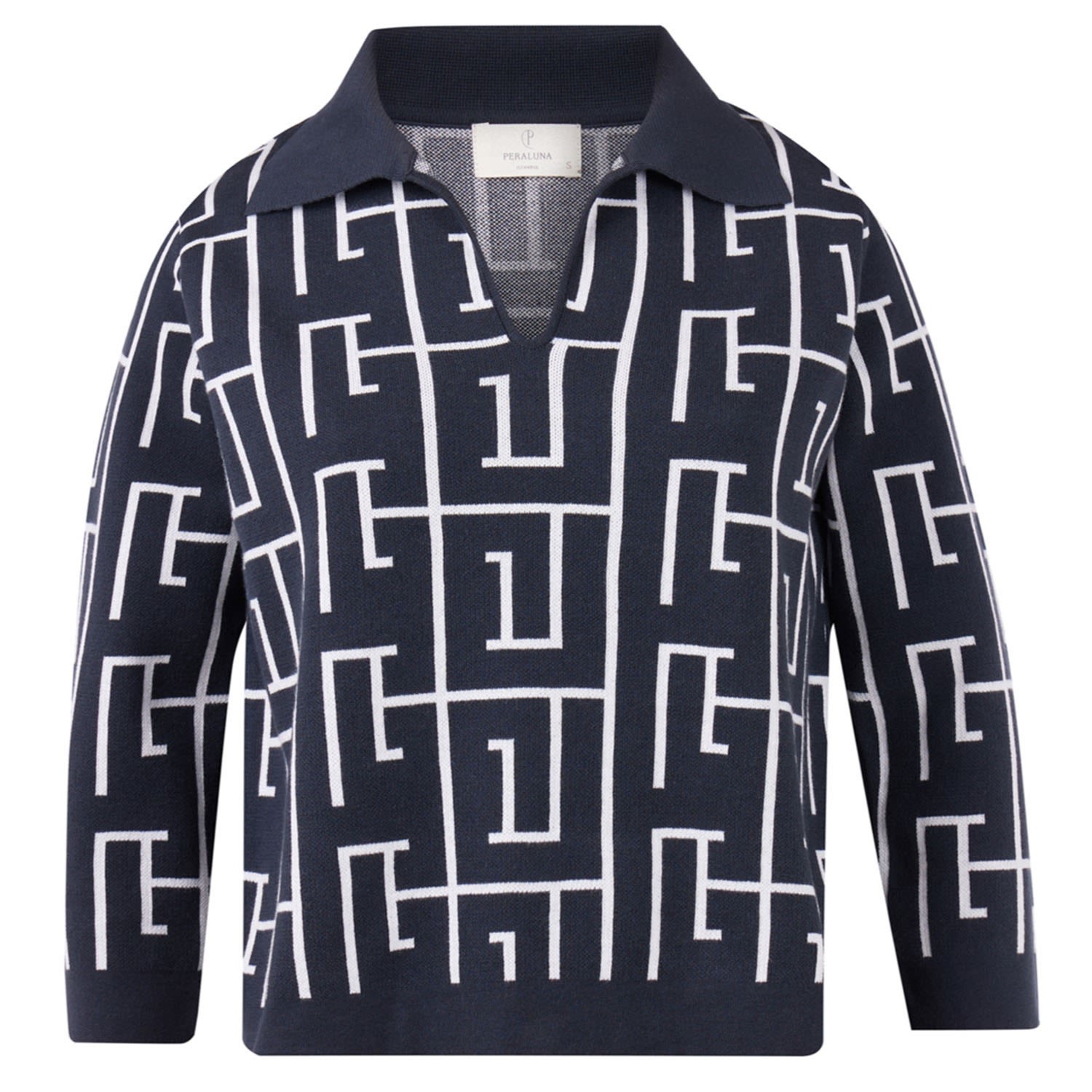 Peraluna Women's Maze Polo-neck Crop Knit Blouse In Anthracite / Ecru In Beige