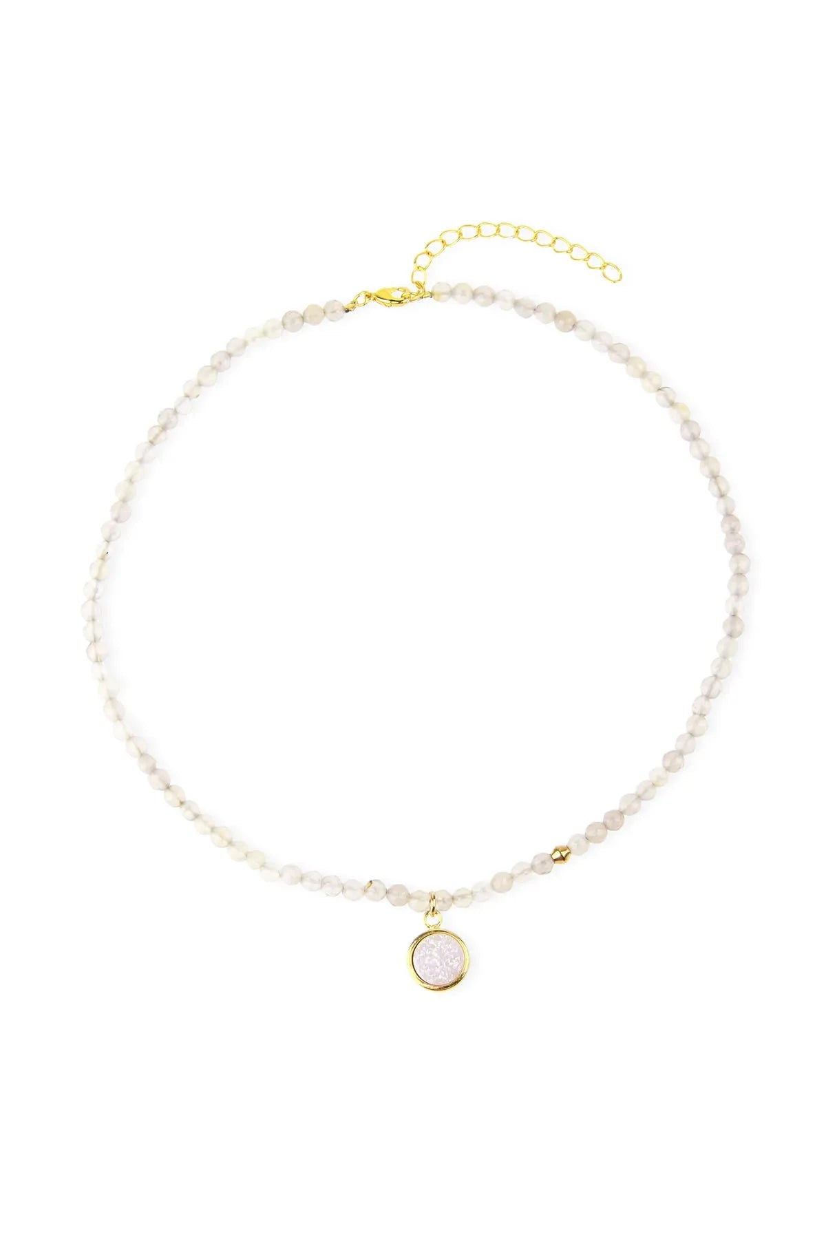 Saachi Women's Brown Agate Gemstone Beads Necklace With Druzy White Pendant In Brown