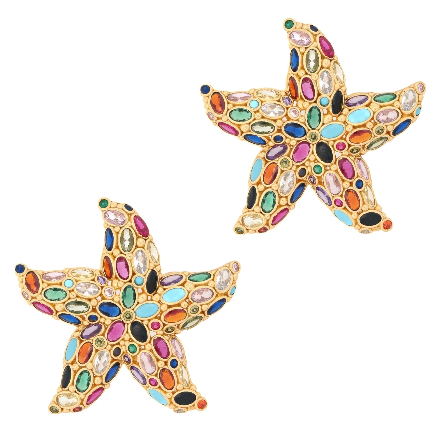 Ebru Jewelry Women's Gold / Blue / Pink Ocean Goddess Multicolor Starfish Gold Chunky Earrings - Multicolor In Multi