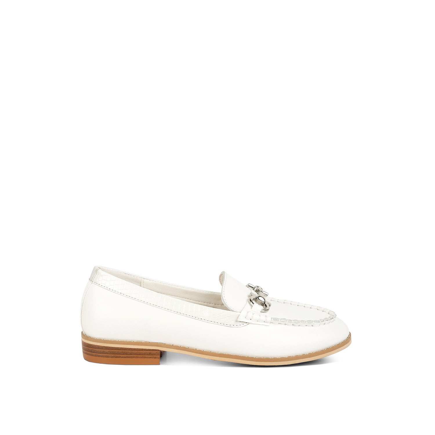 Rag & Co Holda Horsebit Embelished Loafers With Stitch Detail In Off White In White