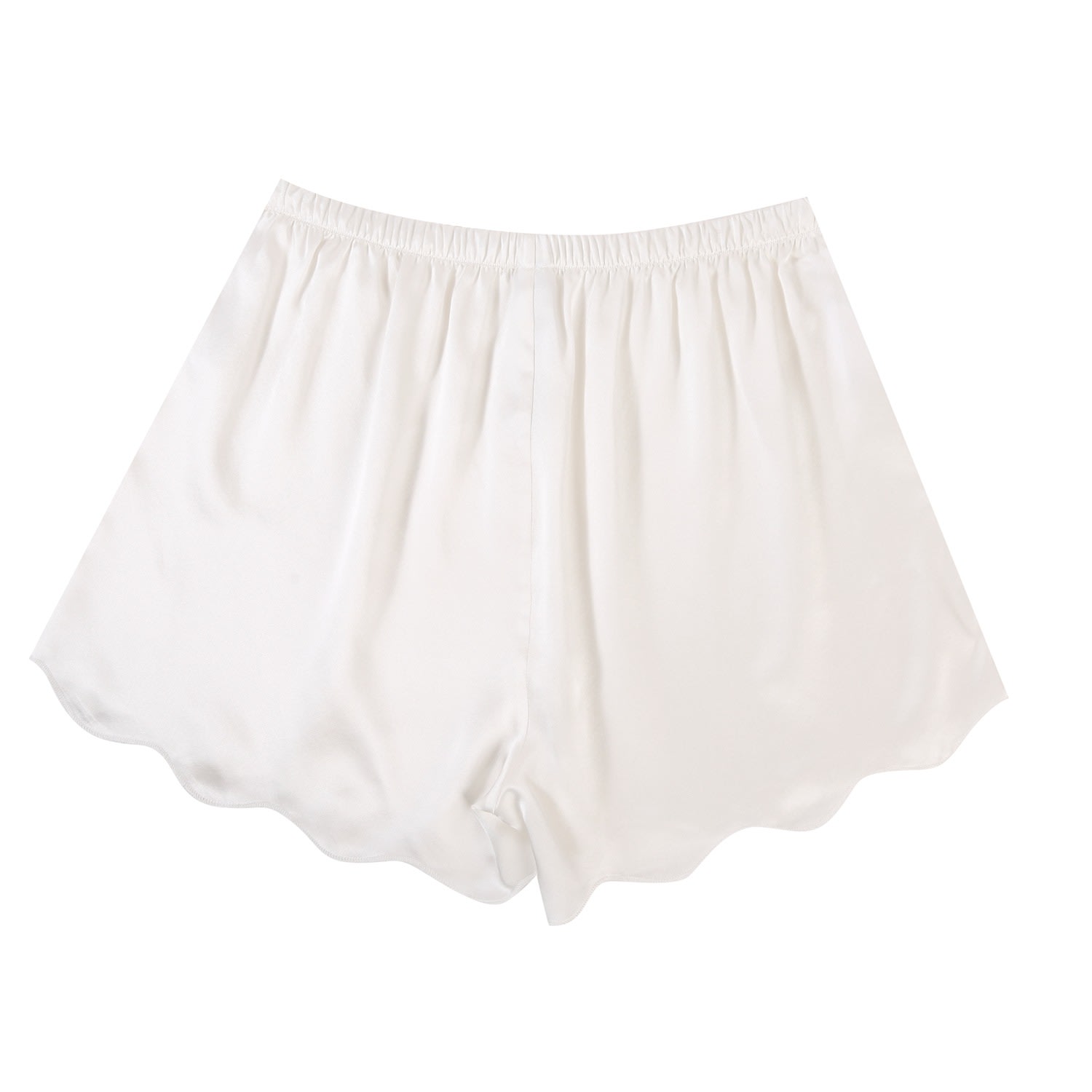 Pure Silk Pearl White Scallop Edged Shorts XXXL Soft Strokes Silk