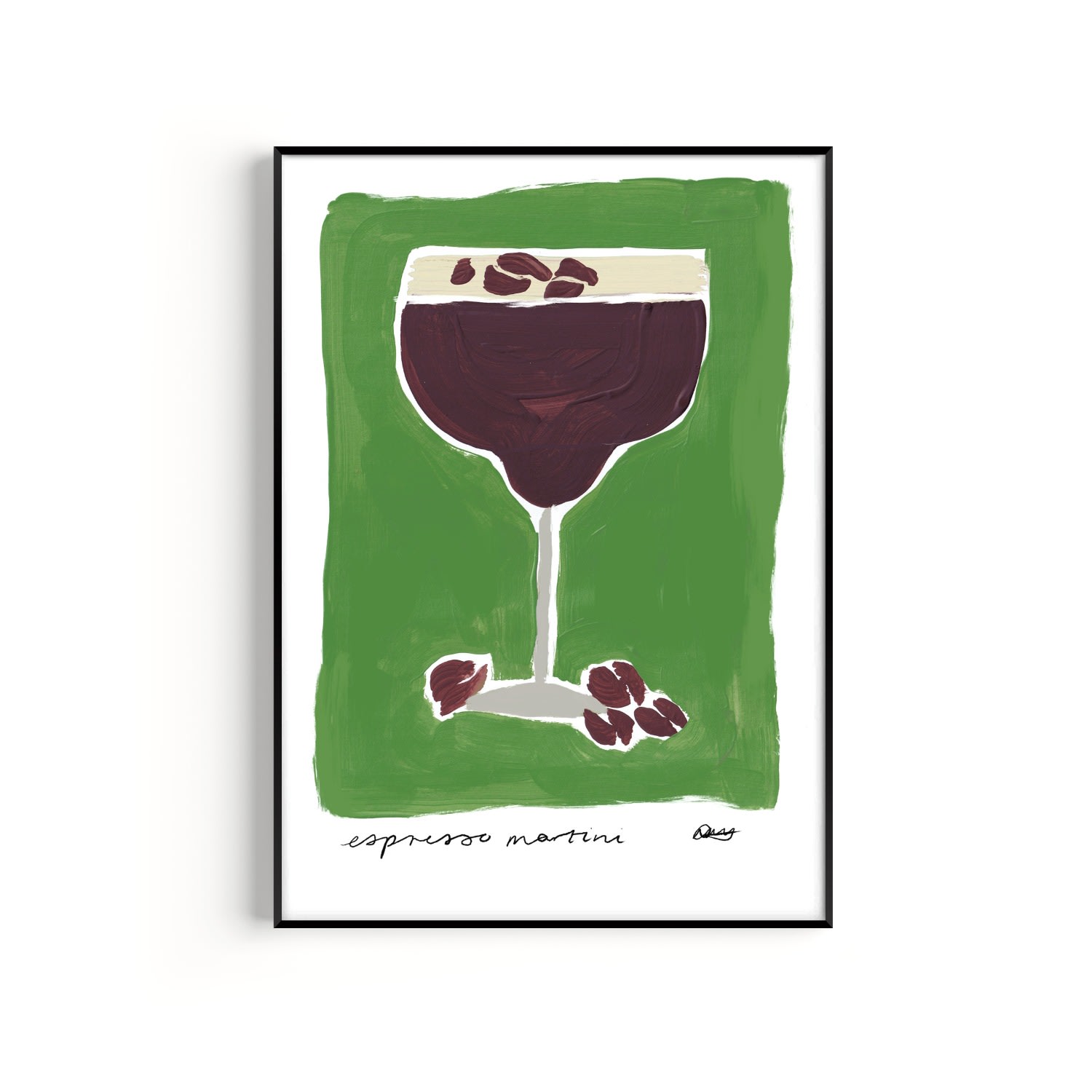 Natalie Cass Art Espresso Martini Green Hand Painted Art Print - A2