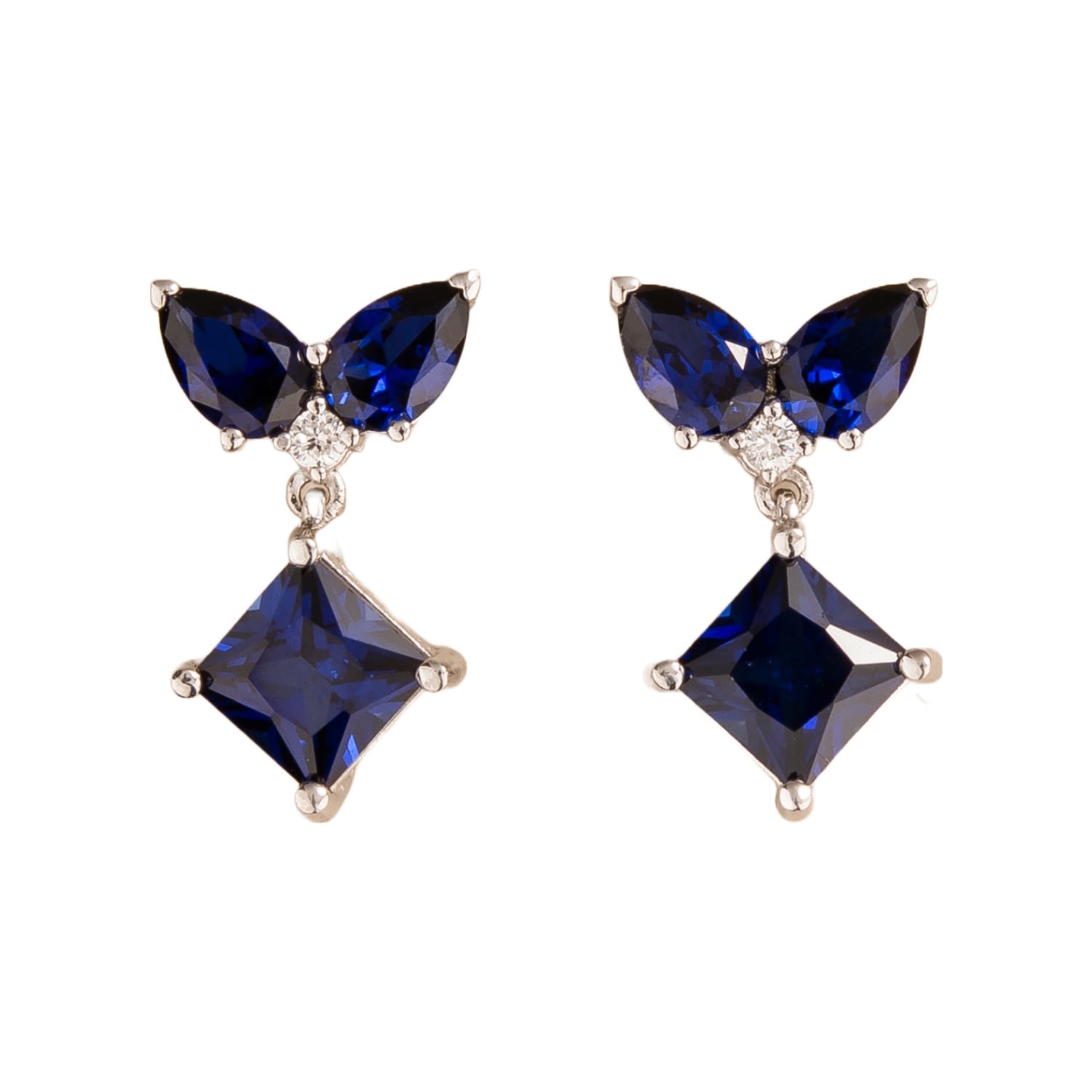 Juvetti Women's Silver / Blue / White Amore White Gold Earrings In Blue Sapphire & Diamond