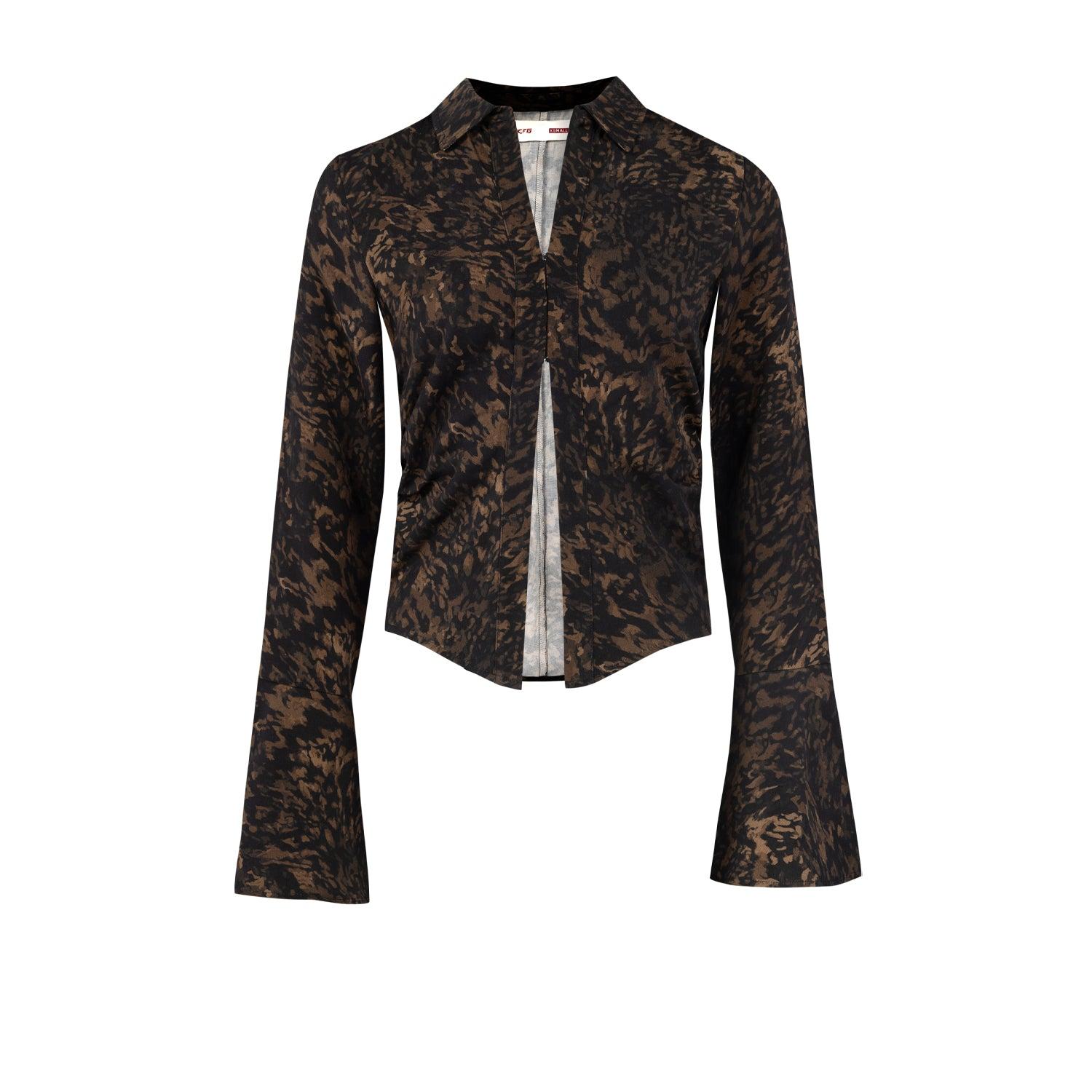 Pcfg Women's Black / Brown Your Itch  Fitted Shirt - Leopard In Black