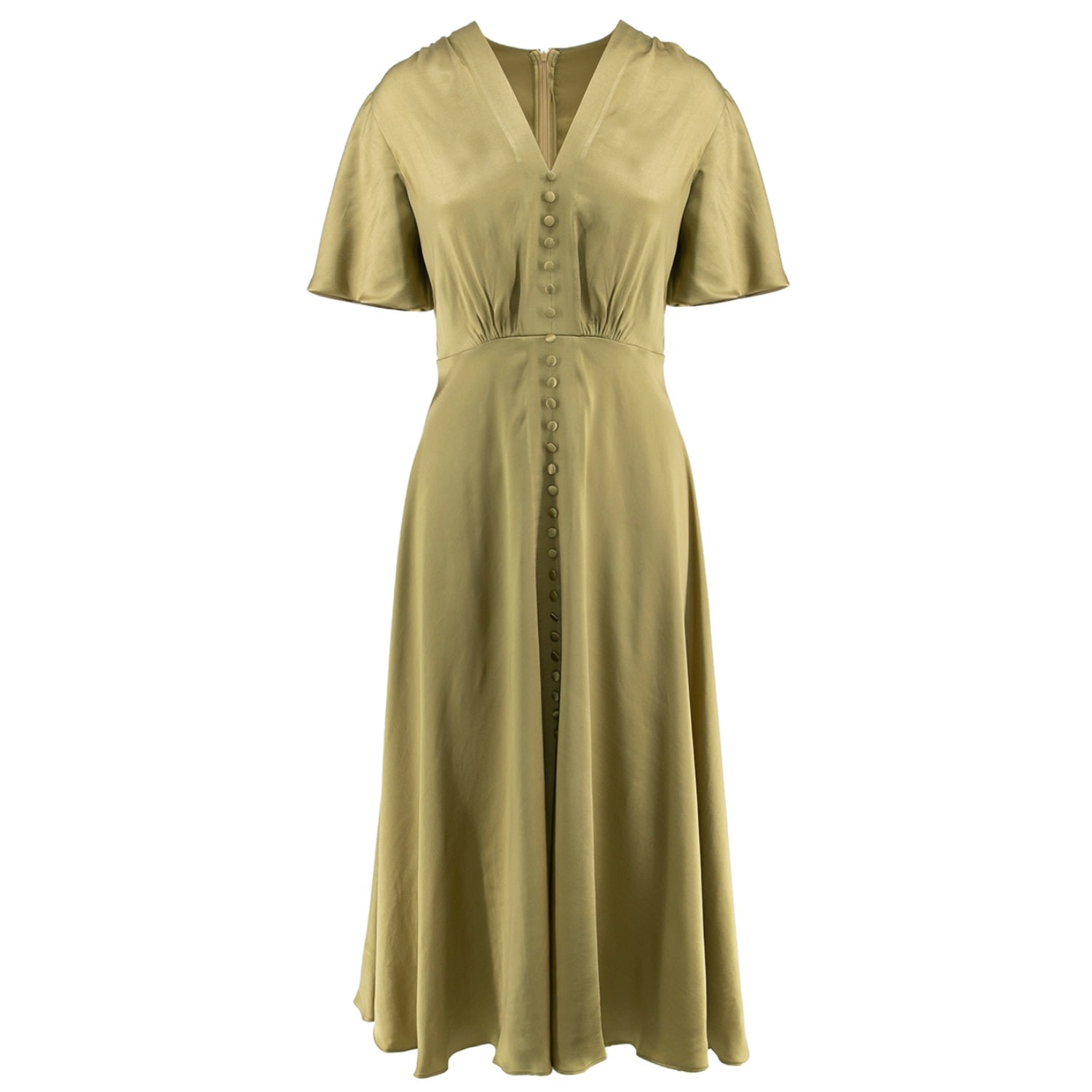 Roserry Women's Green Brooklyn Retro Midi Satin Viscose Dress In Khaki In Green