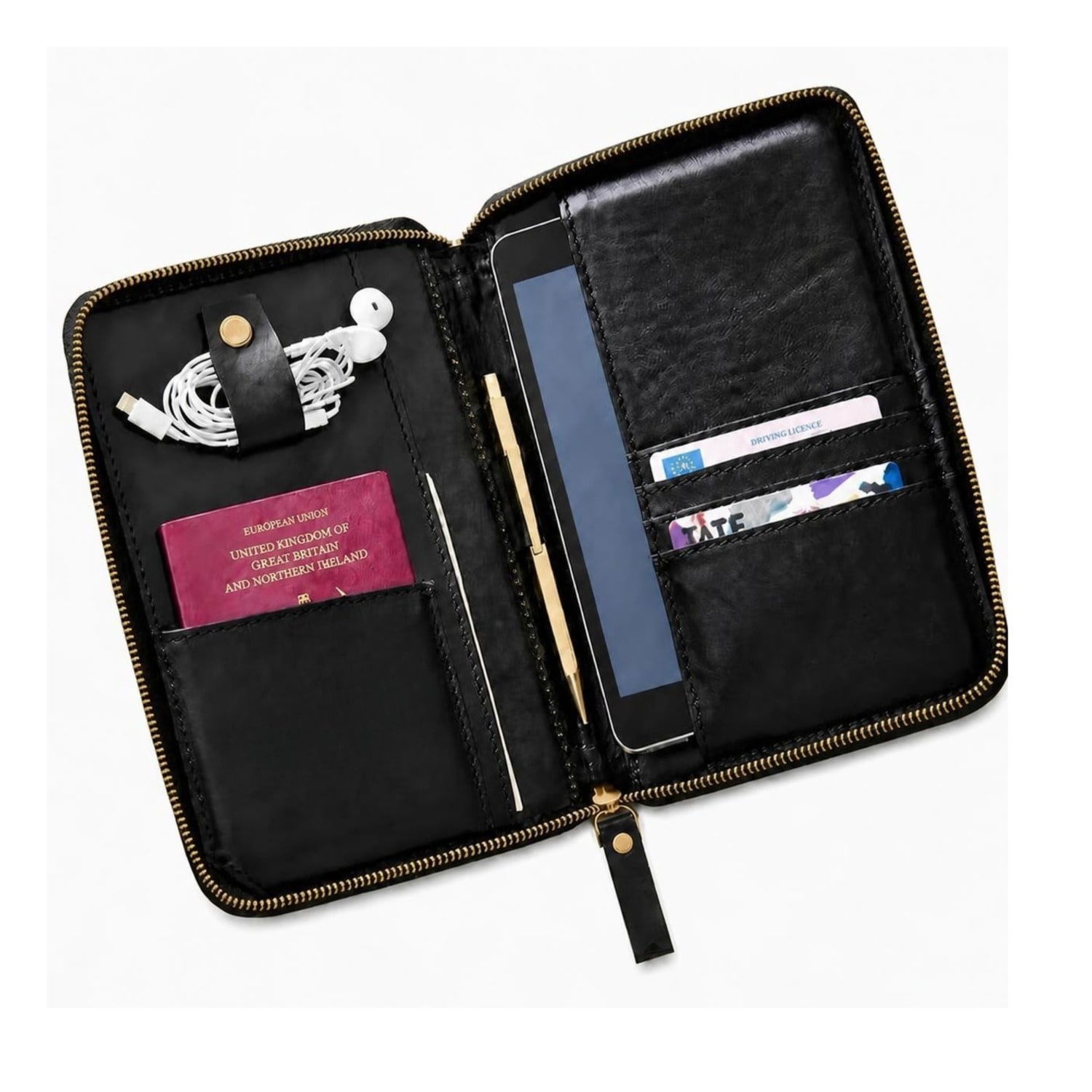 Black Leather Travel Organiser Kindle Or Ipad Mini Size | Vida Vida