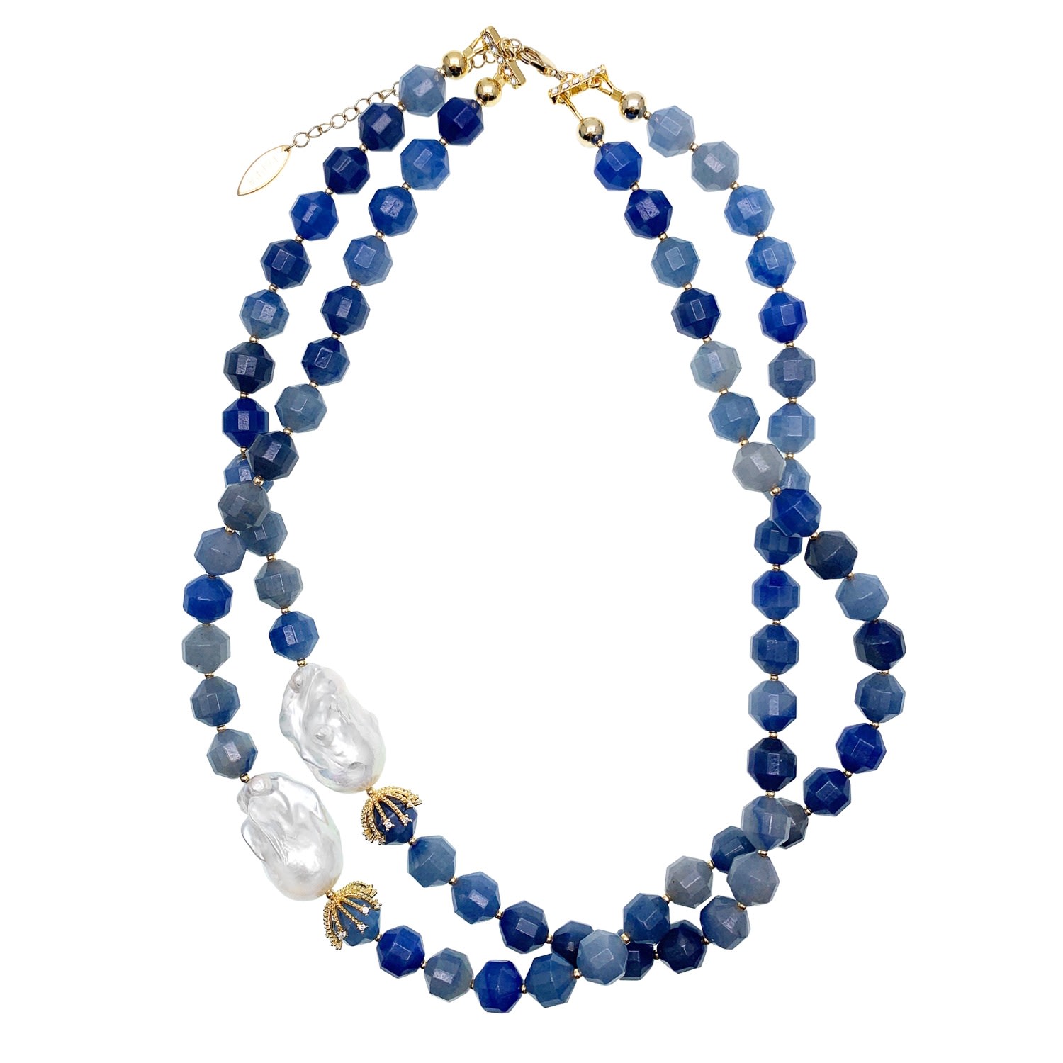 Farra Women's Blue / White Blue Aventurine With Baroque Double Strands Necklace In Multi