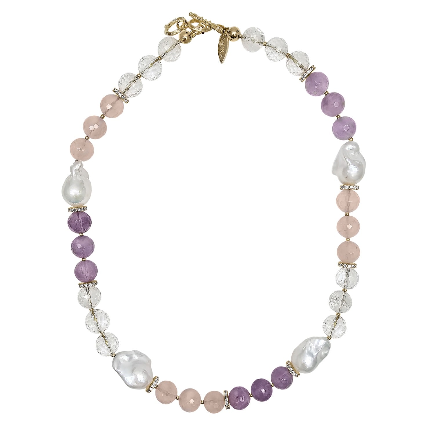 Farra Women's Pink / Purple Rose Quartz And Amethyst With Baroque Pearls Necklace