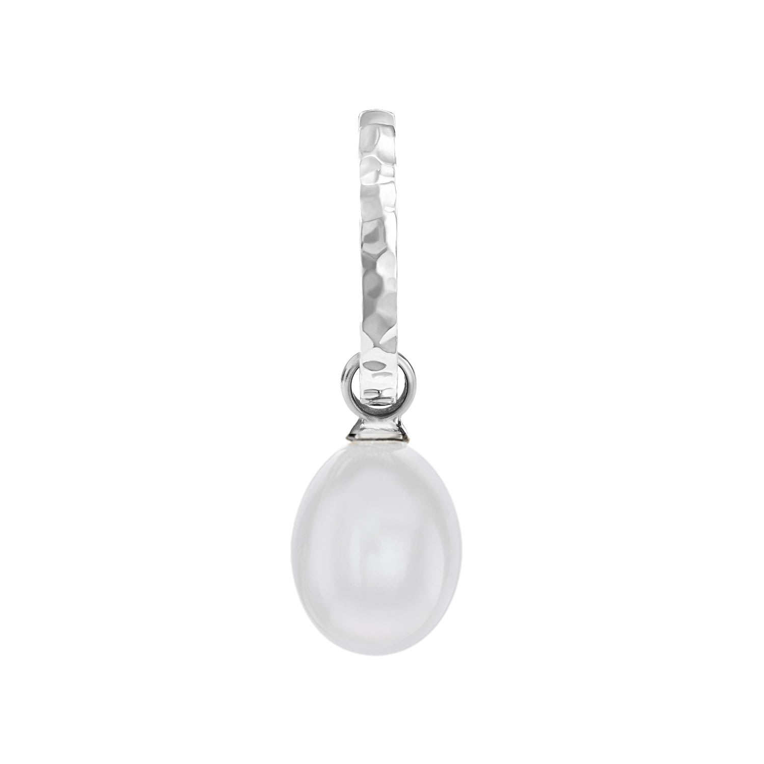 Dower & Hall Men's Single Timeless Oval Pearl Charm Hoop In Sterling Silver