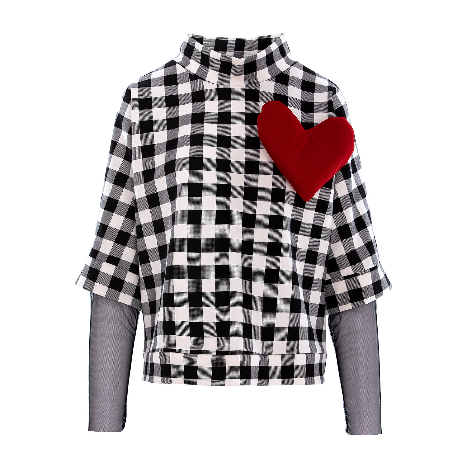 Larisa Dragna Women's Black / White / Red Plaied Chase Blouse With Removable Heart In Multi
