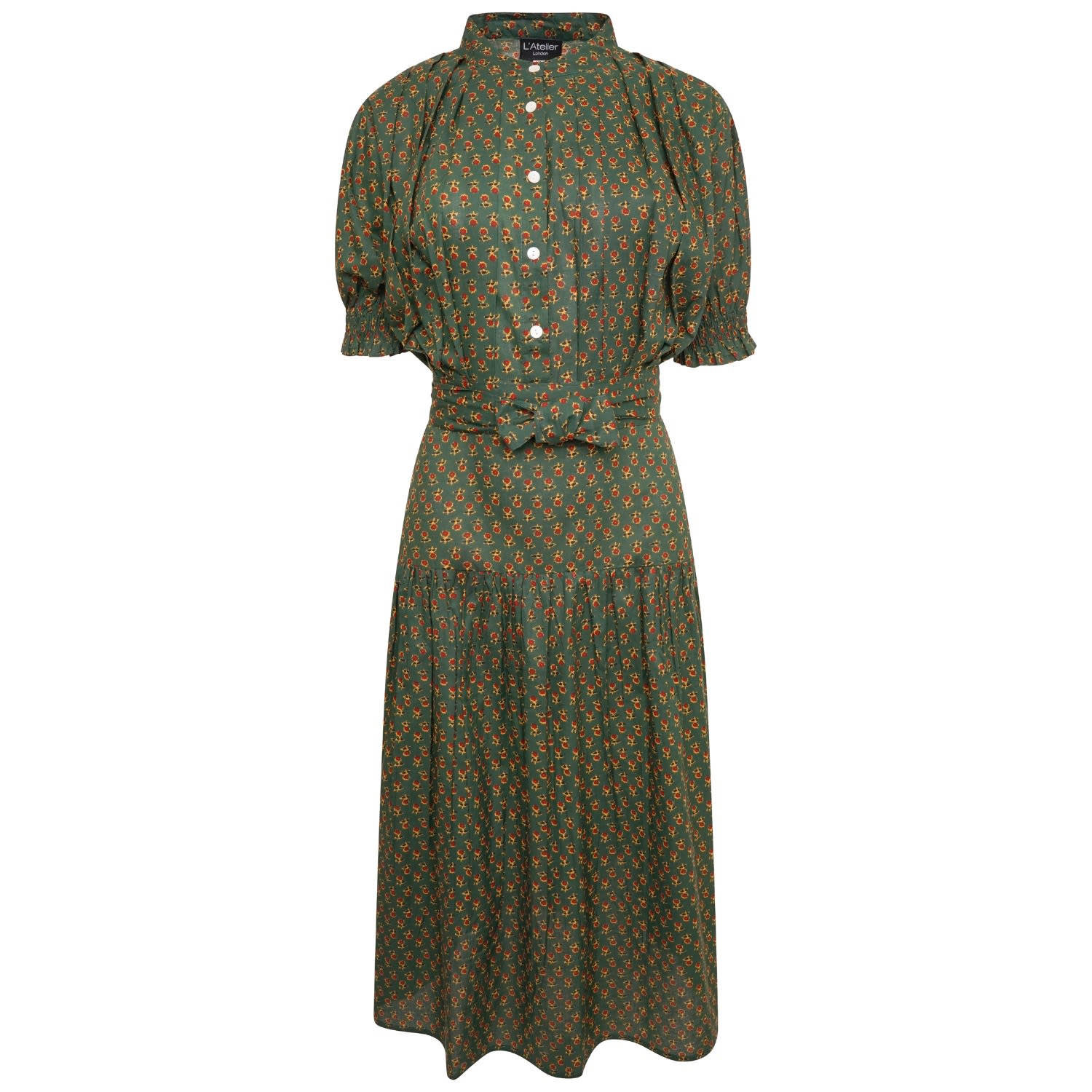 Women’s Green Ditsy Print Cotton Midi Dress Extra Large Latelier London