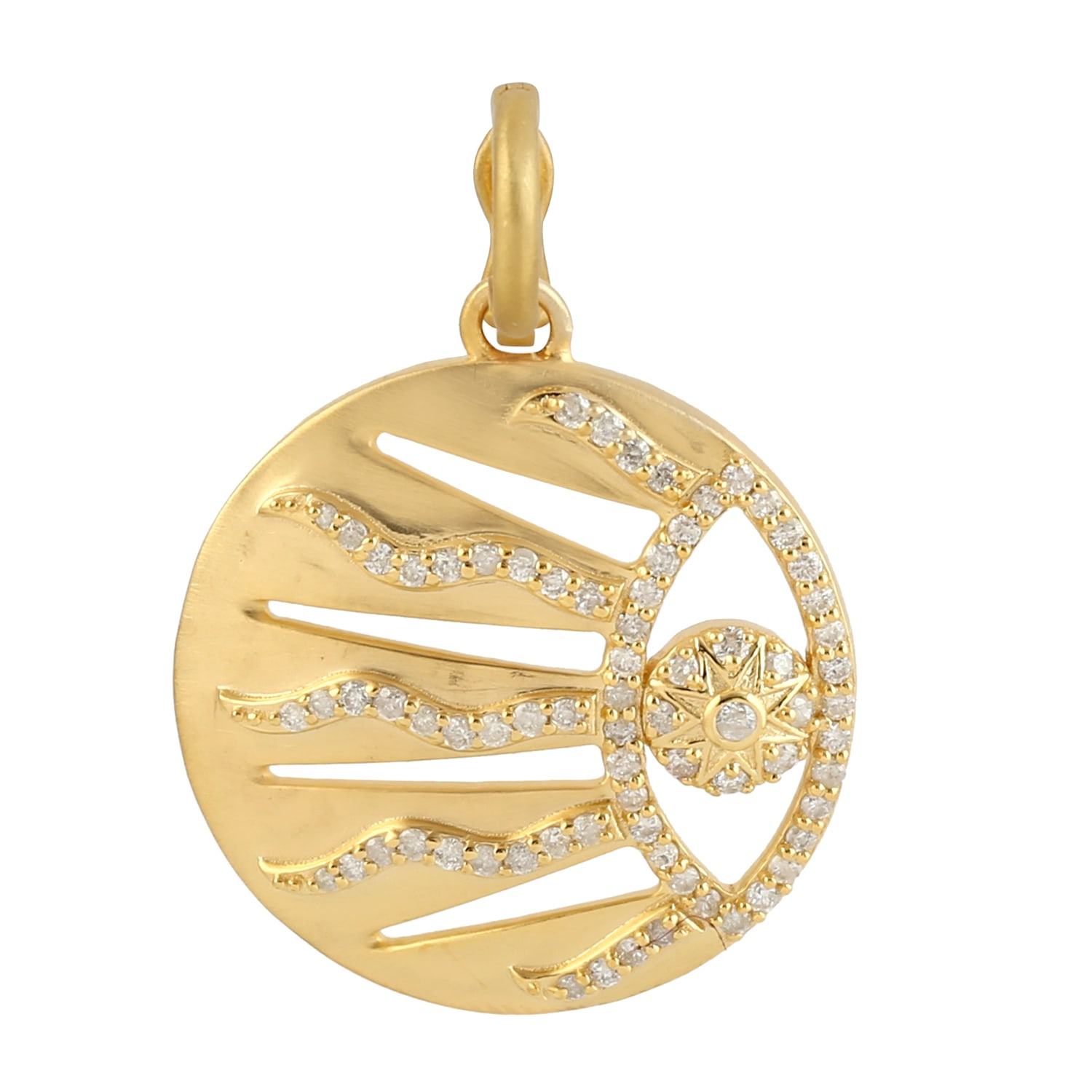 Women’s Diamond 14K Yellow Gold Sun Burst Pendant Handmade Elegant Look Artisan