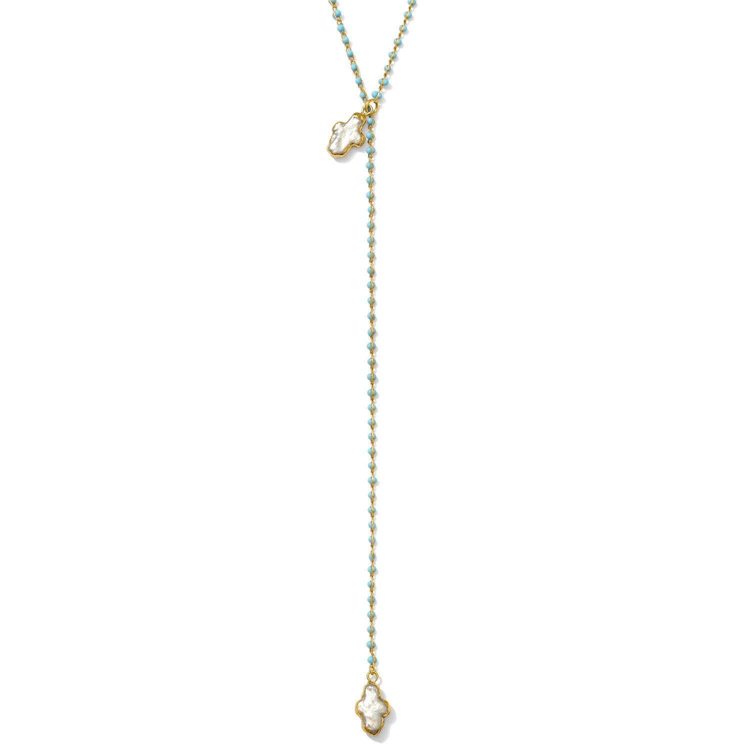 Alexie Of Athens Women's Blue Delphi Cross Pearl Lariat